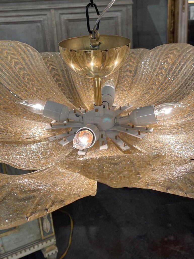 Murano Glass Gold Leaf Form Flush Mount Chandelier - Image 6