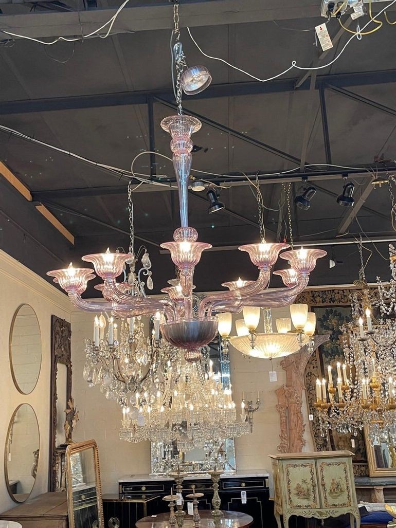 Modern Lavender Murano Glass 10 Arm Chandelier. - Image 6