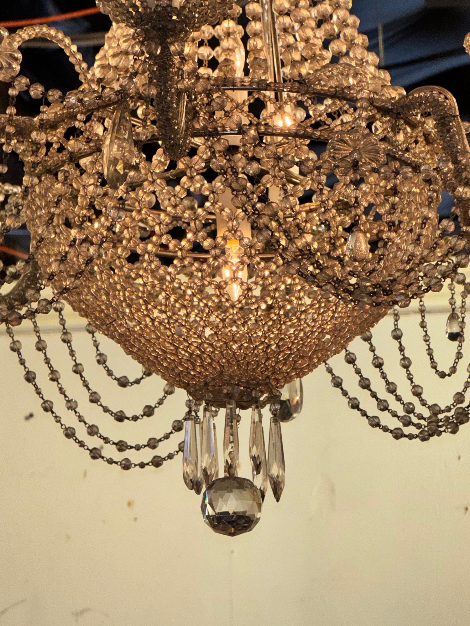 Pair of Italian Beaded Crystal Basket Chandeliers - Image 7