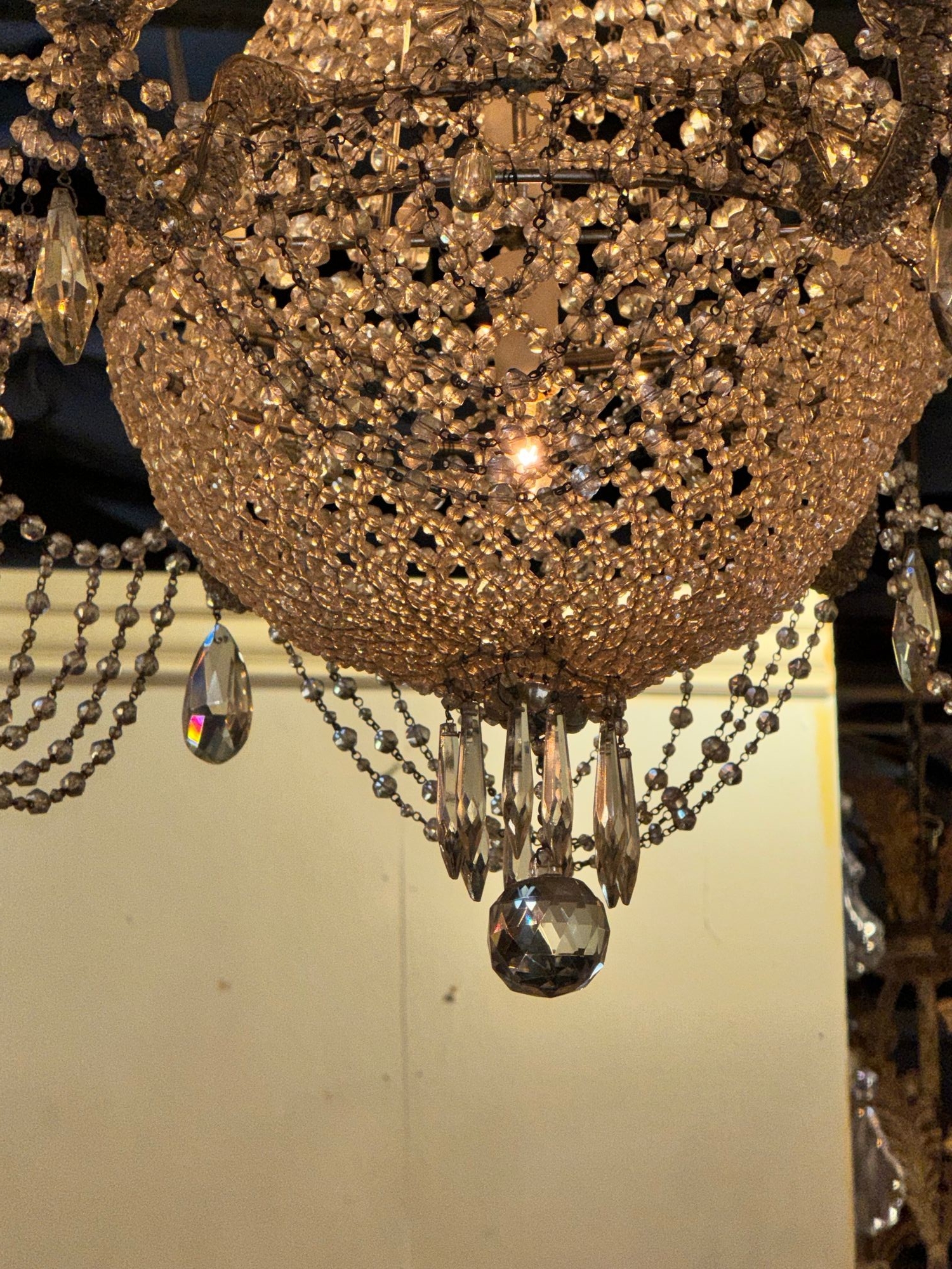 Pair of Italian Beaded Crystal Basket Chandeliers - Image 8