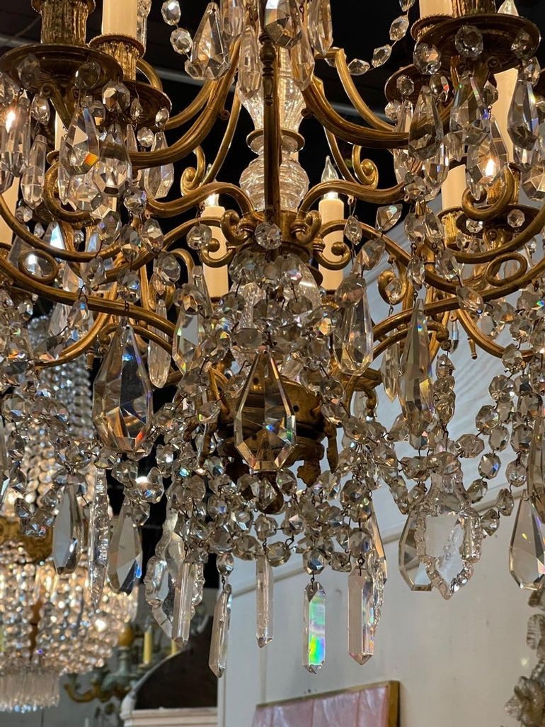 19th Century French Gilt Bronze and Crystal 20 Light Chandelier - Image 8