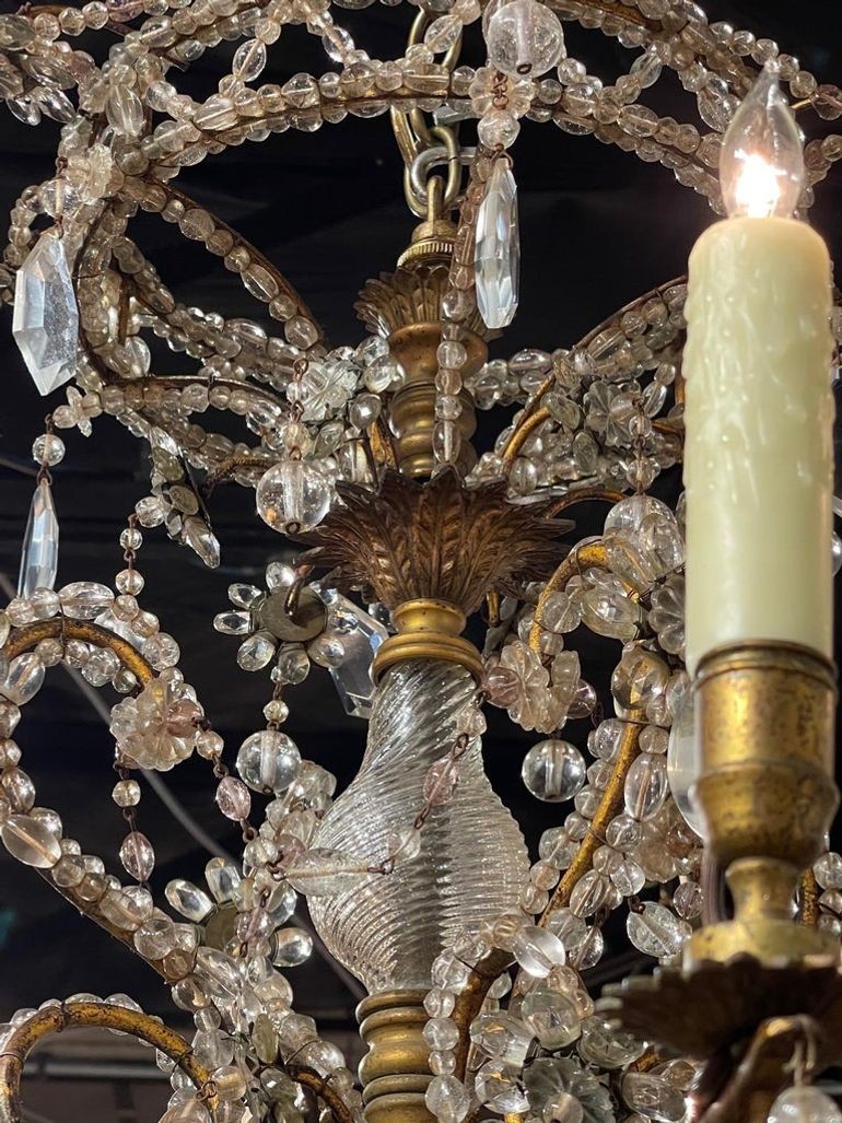 19th Century Italian Beaded Crystal and Gilt Bronze 12 Light Chandelier - Image 10