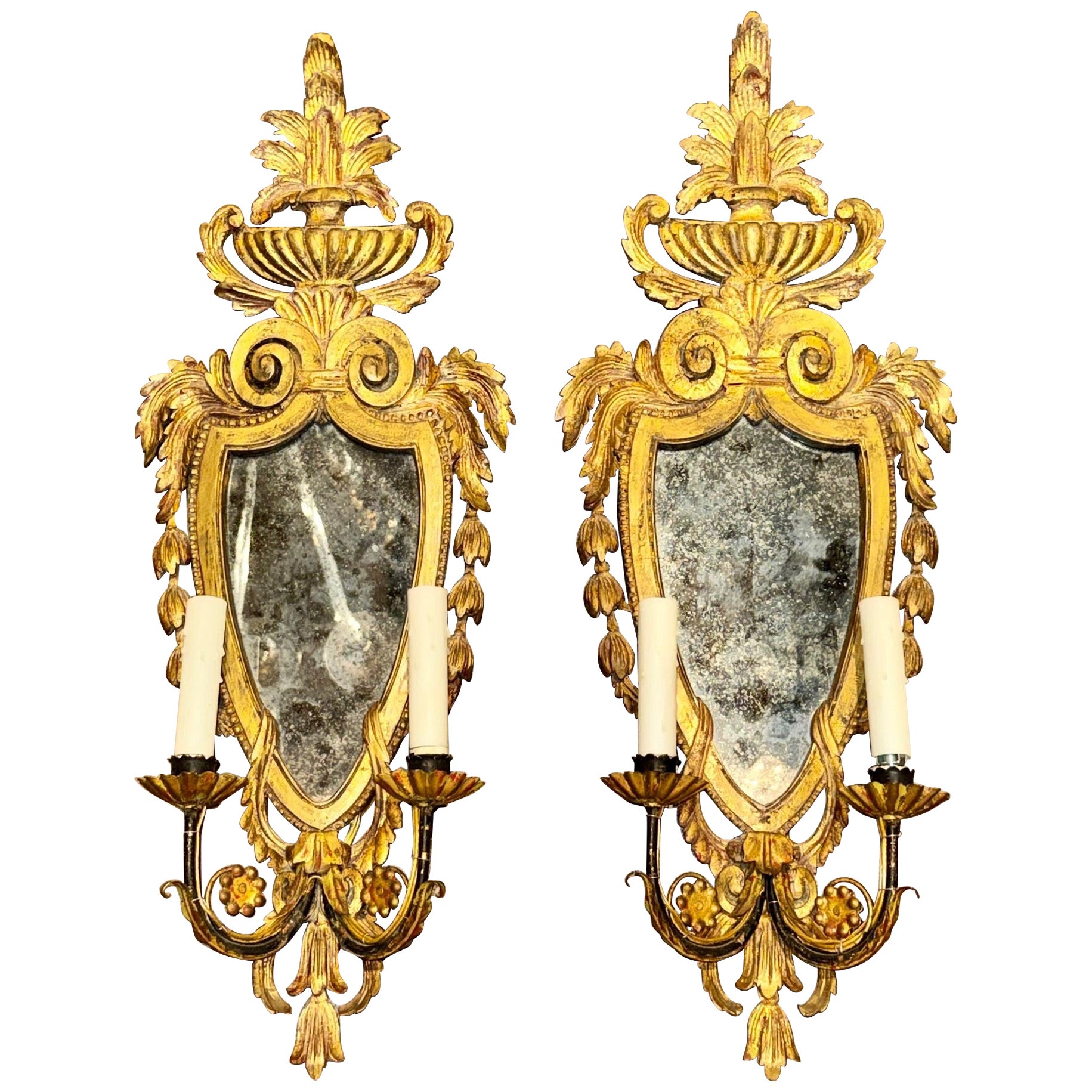 Pair of Italian Antique Giltwood Wall Sconces