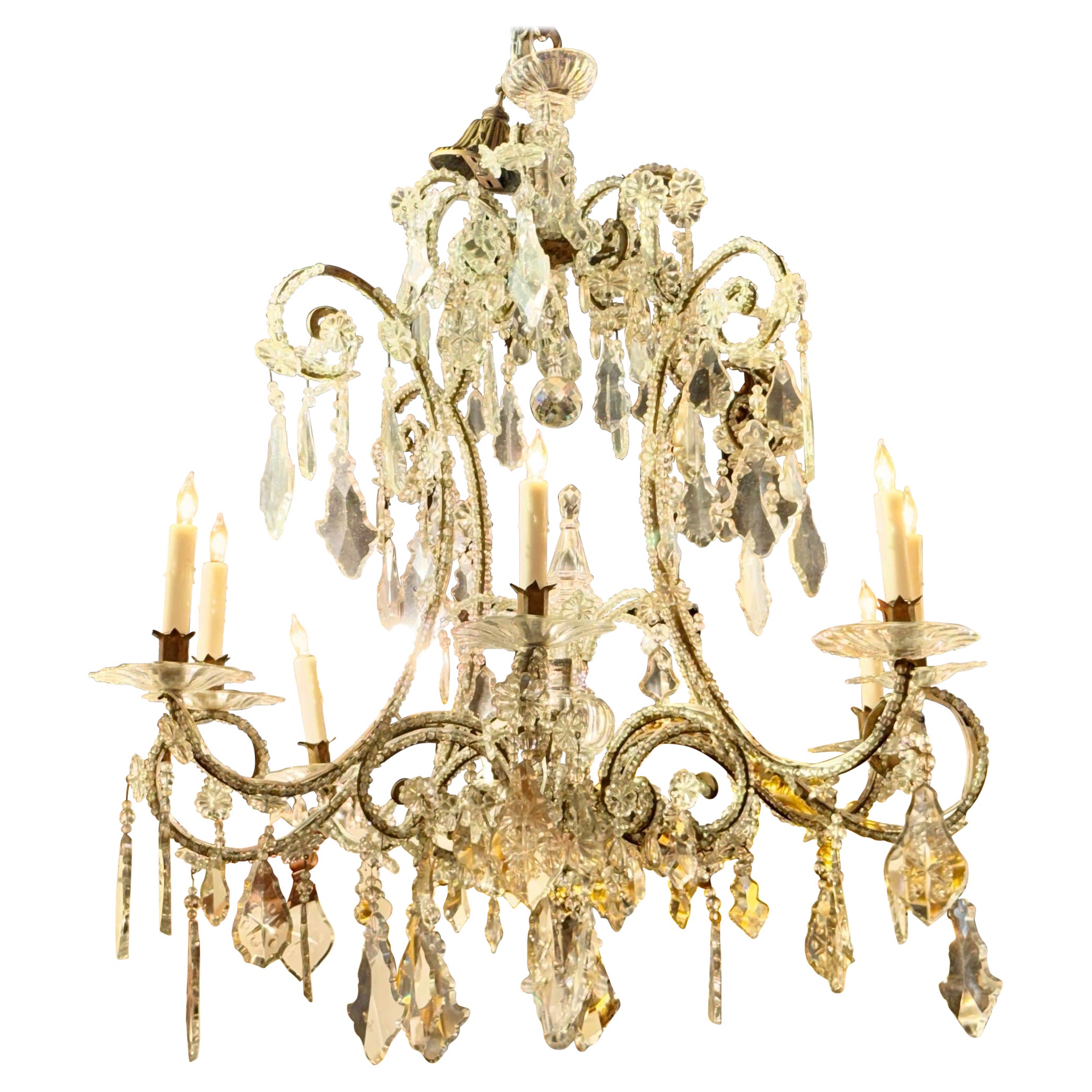 Large Italian Beaded Crystal Chandelier