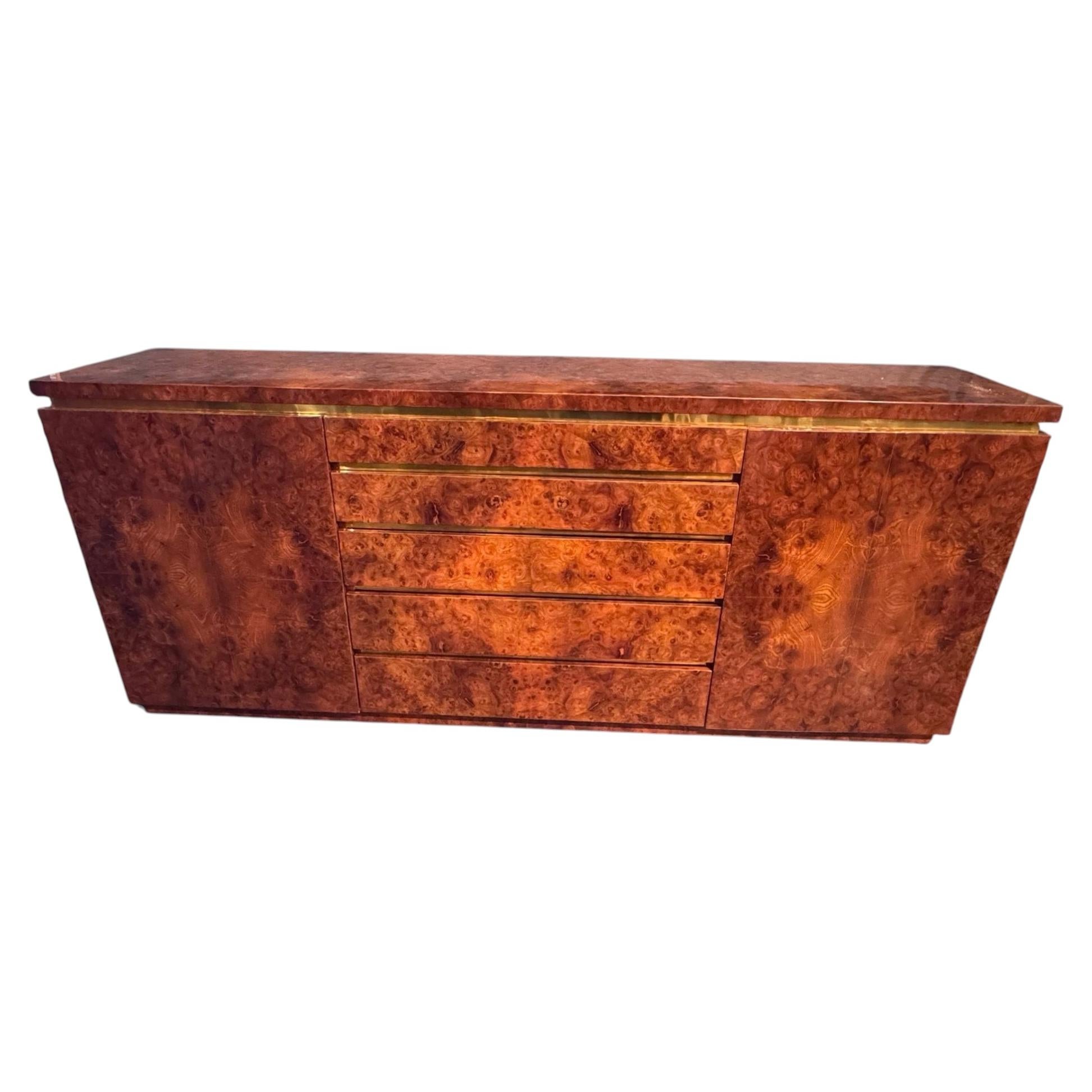 MCM Design Burl Walnut and Brass Sideboard