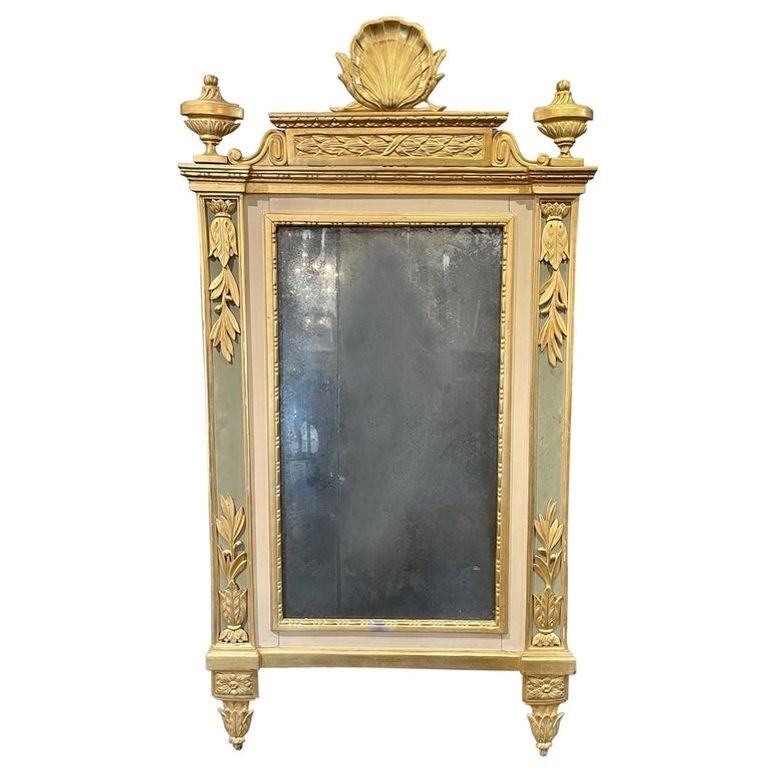 18th Century Italian Carved and Parcel Gilt Mirror with Original Glass
