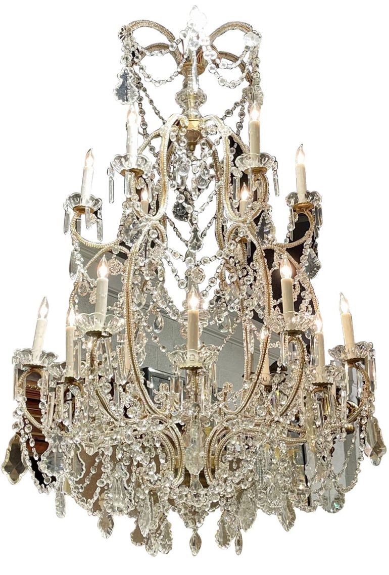 Large Scale Italian Beaded Crystal 18 Light Chandelier