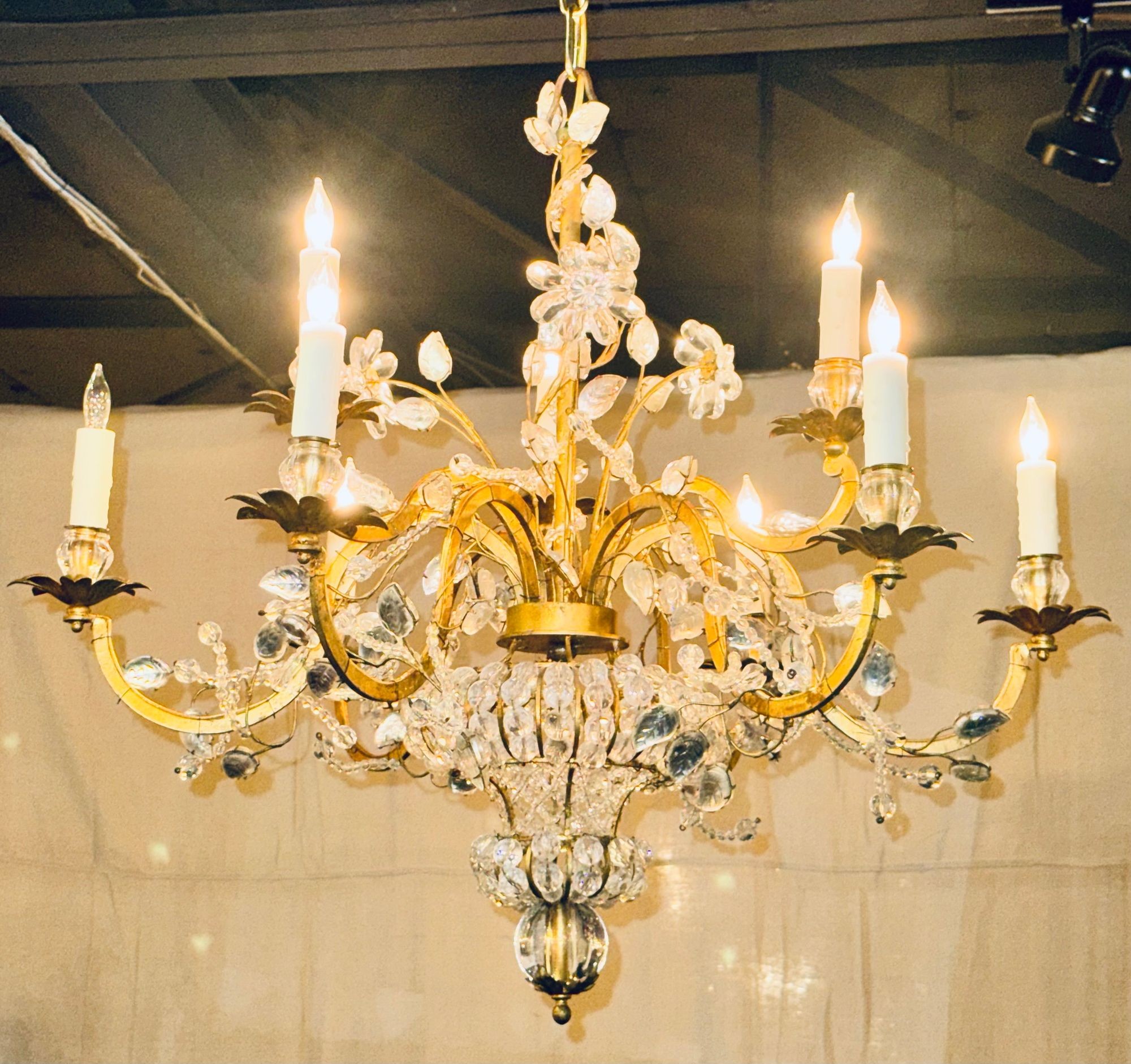 French Maison Bagues Crystal Flower Chandelier