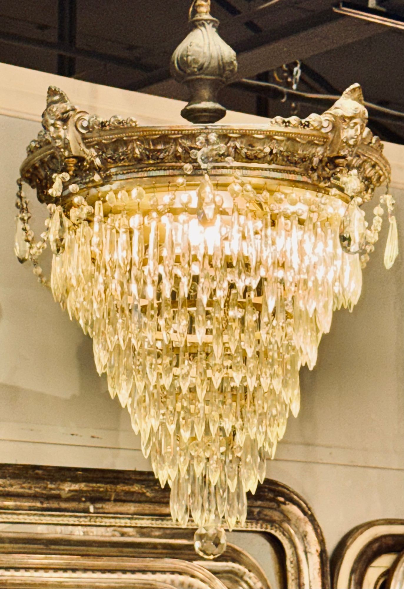 Late 19th c. French Bronze and Crystal Waterfall Chandelier