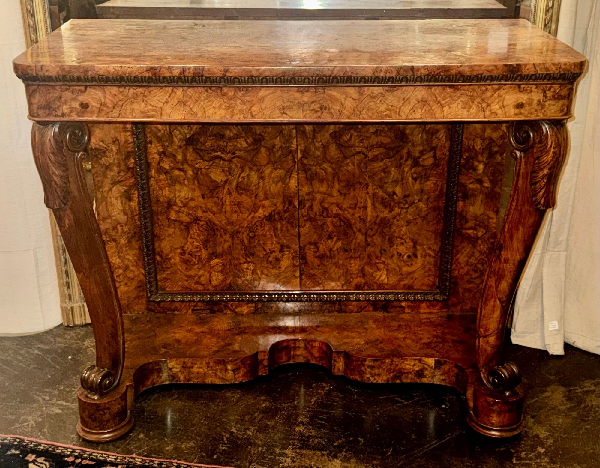 19th c. Italian Burl Walnut Console