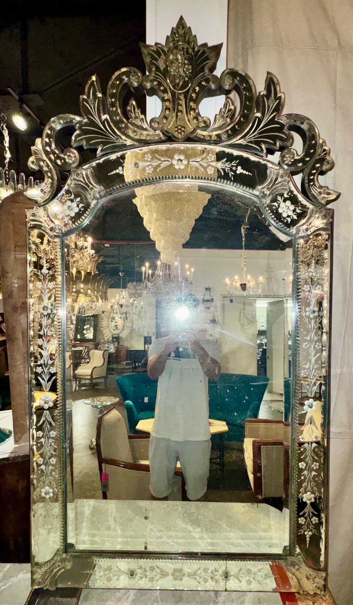 Early 20th c. Venetian Etched Mirror