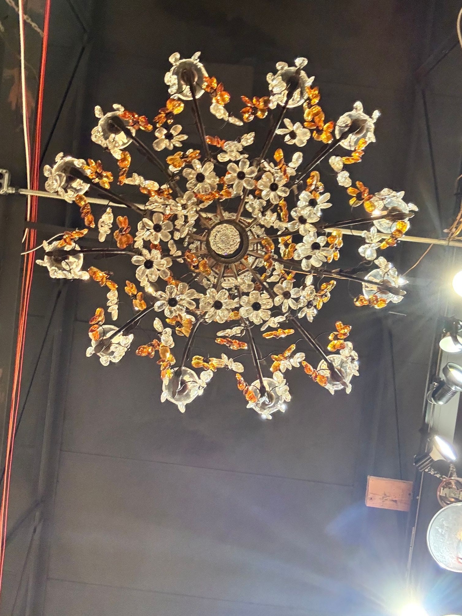 French Crystal and Amber Flower Chandelier - Image 11