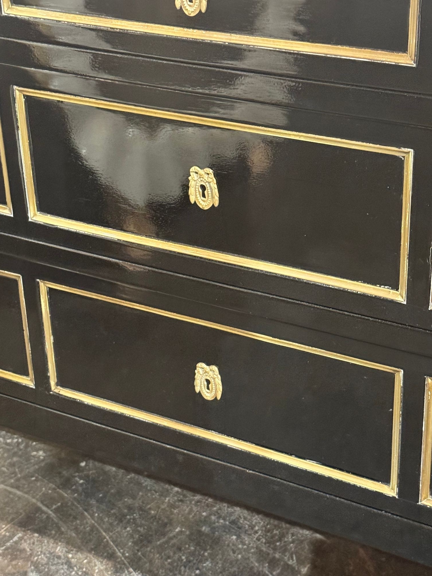Vintage French Louis XVI Jansen Style Black Lacquered Chest - Image 12
