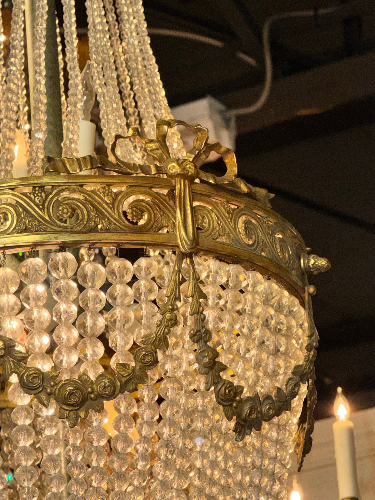 French Empire Gilt Bronze and Crystal Basket Chandelier - Image 2