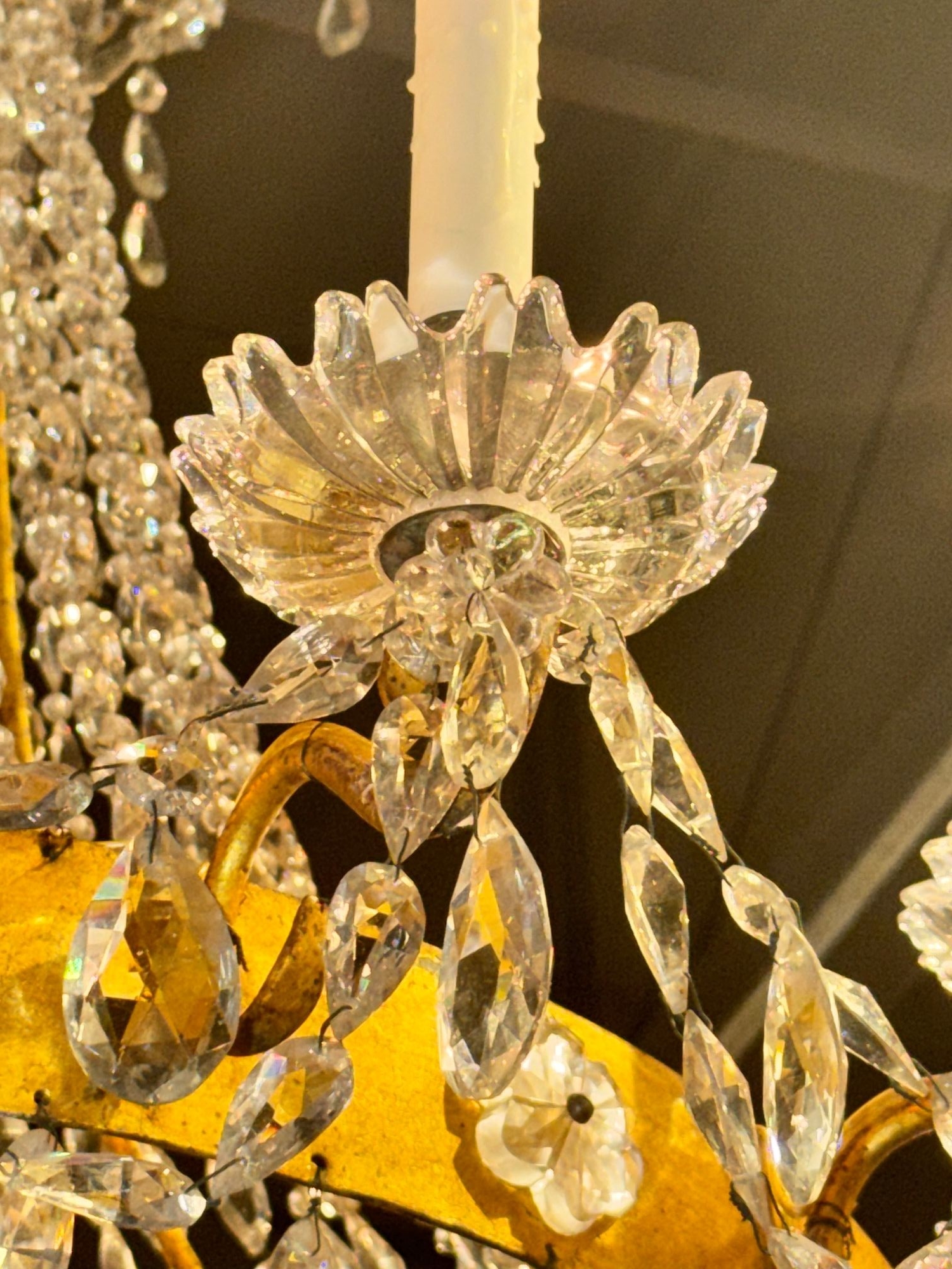 Fine 19th c. Italian Empire Gilt Tole and Crystal Chandelier - Image 2