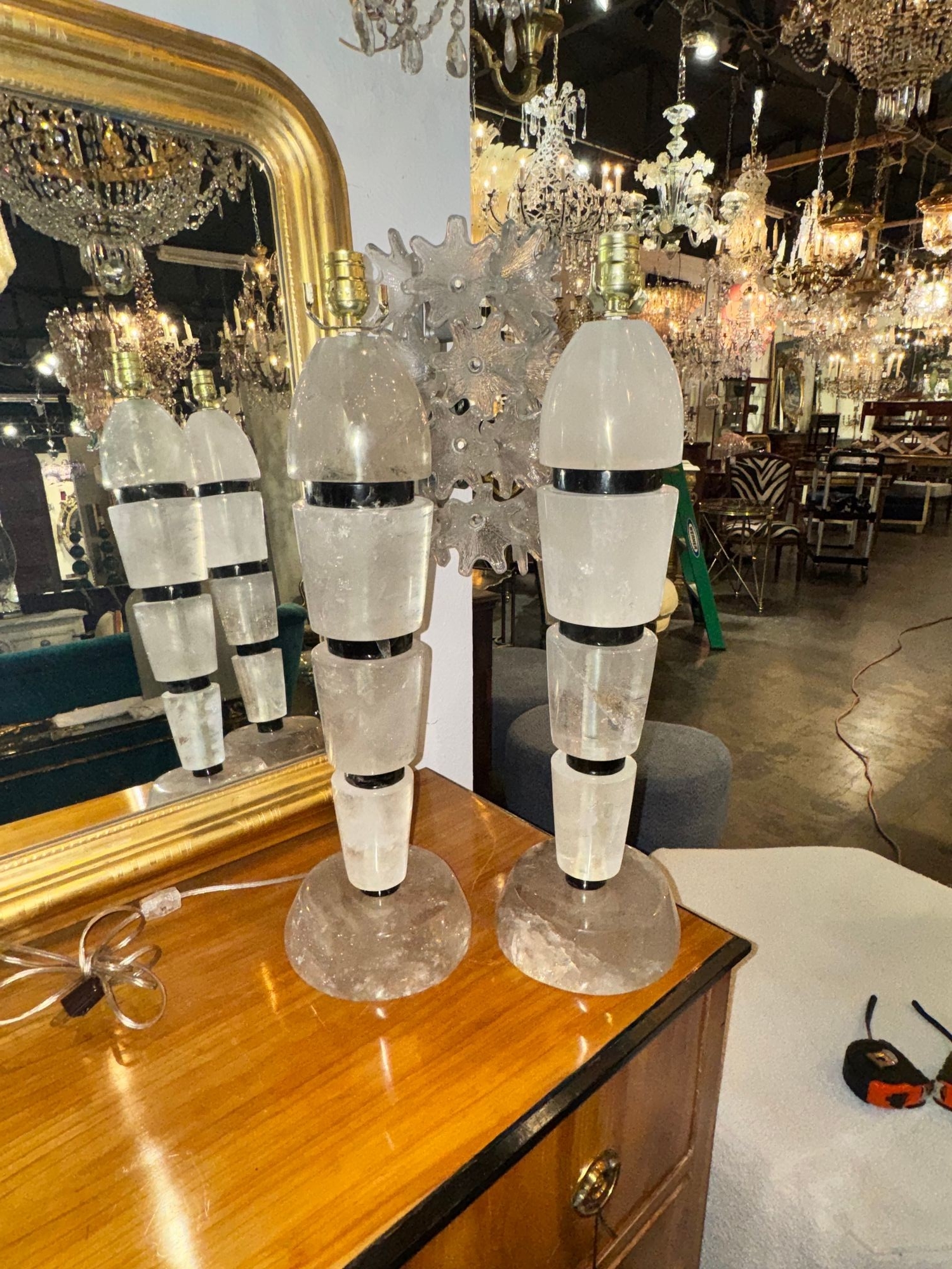 Pair of French Polished Rock Crystal Lamps - Image 2