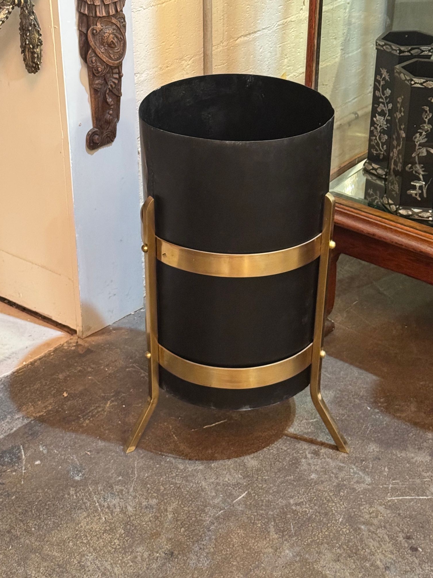 Italian MCM Style Steel and Brass Umbrella Stands - Image 2
