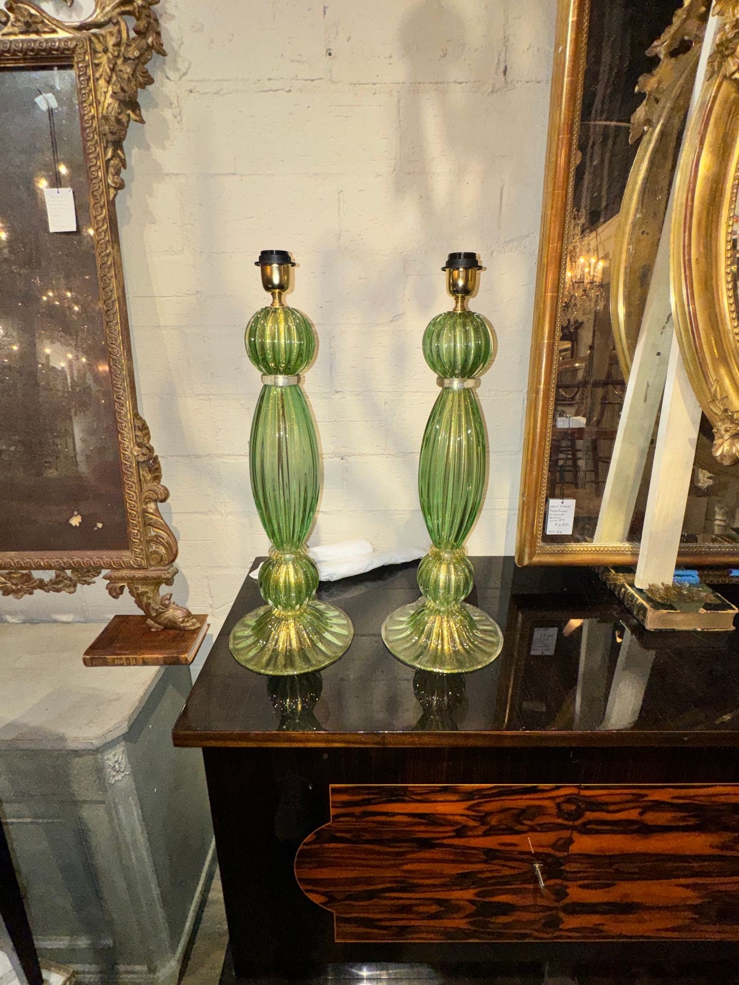Pair of Green Murano Glass Lamps - Image 2