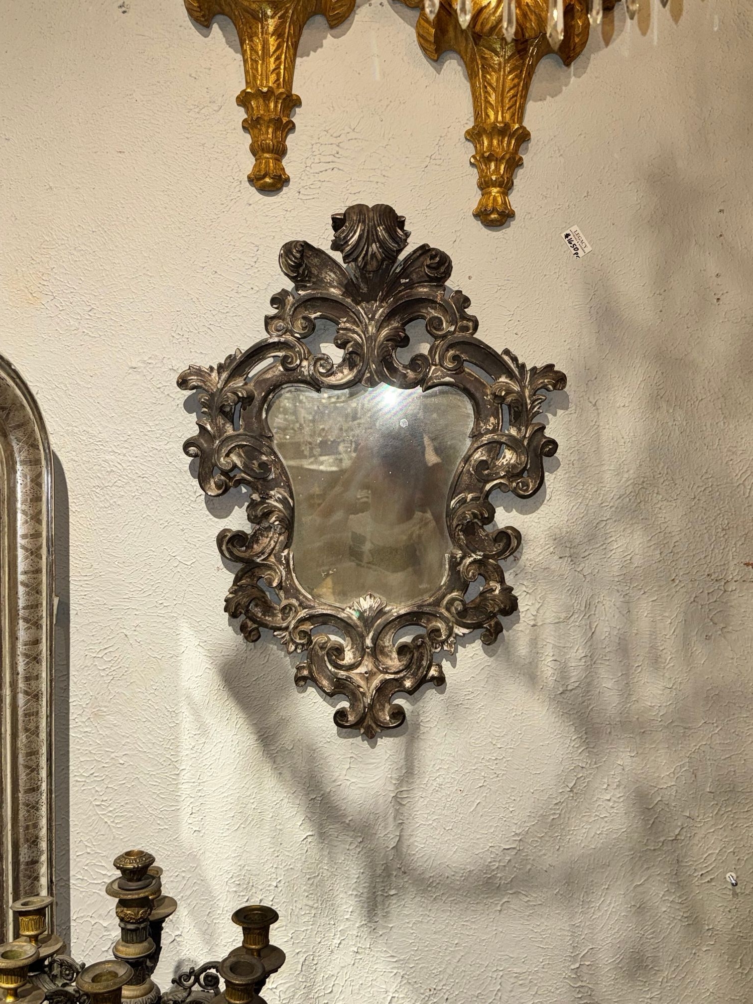 19th c. Italian Florentine Silver Leaf Mirror - Image 2