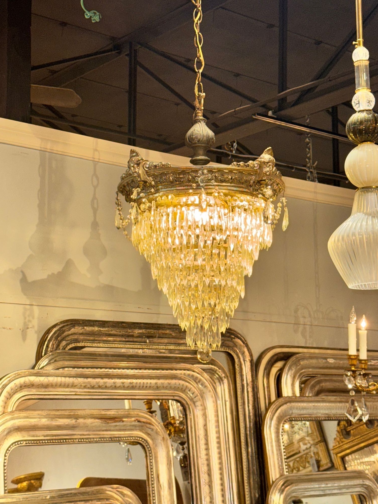 Late 19th c. French Bronze and Crystal Waterfall Chandelier - Image 2
