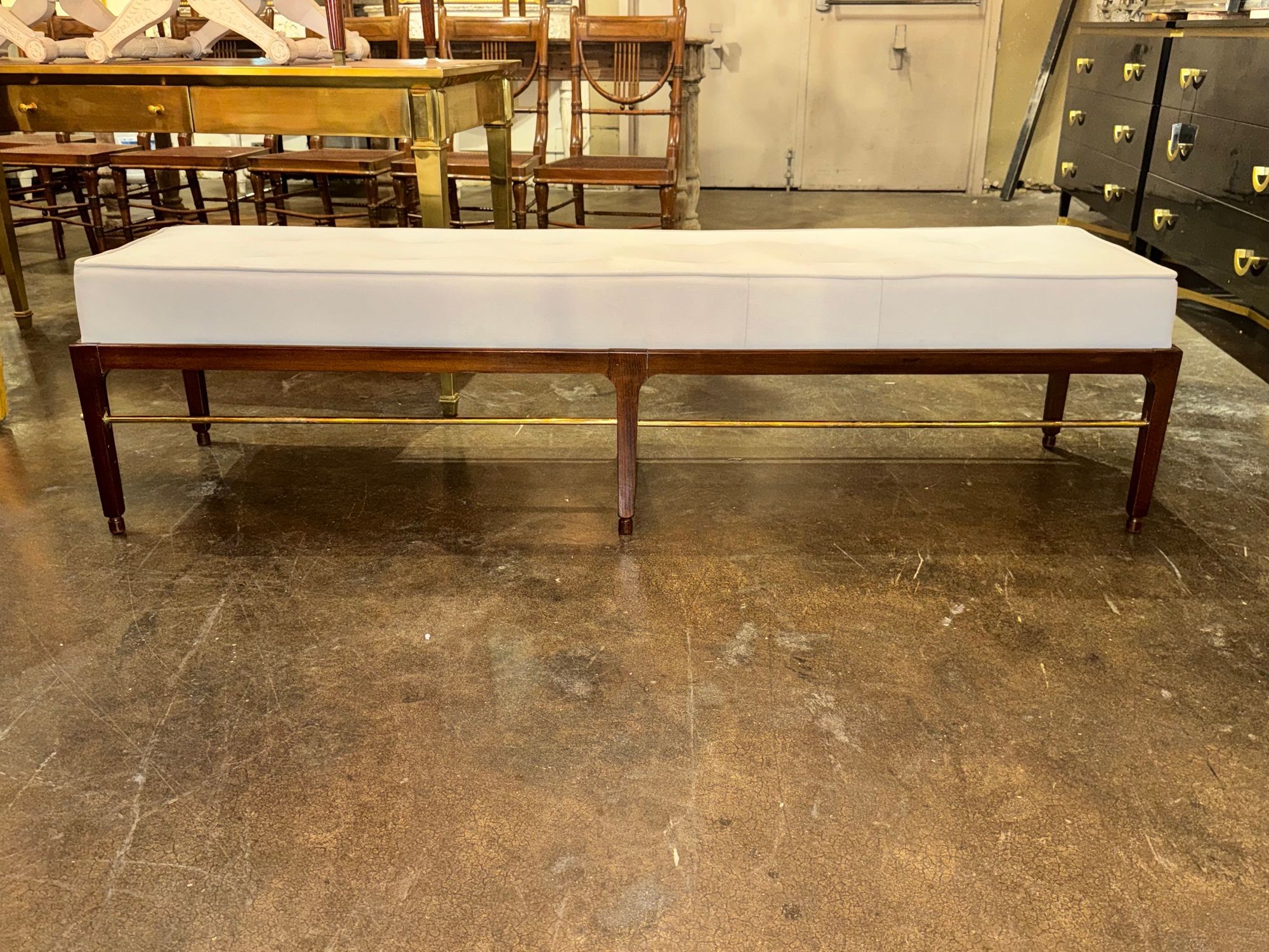 MCM Design Mahogany and Brass Bench - Image 2