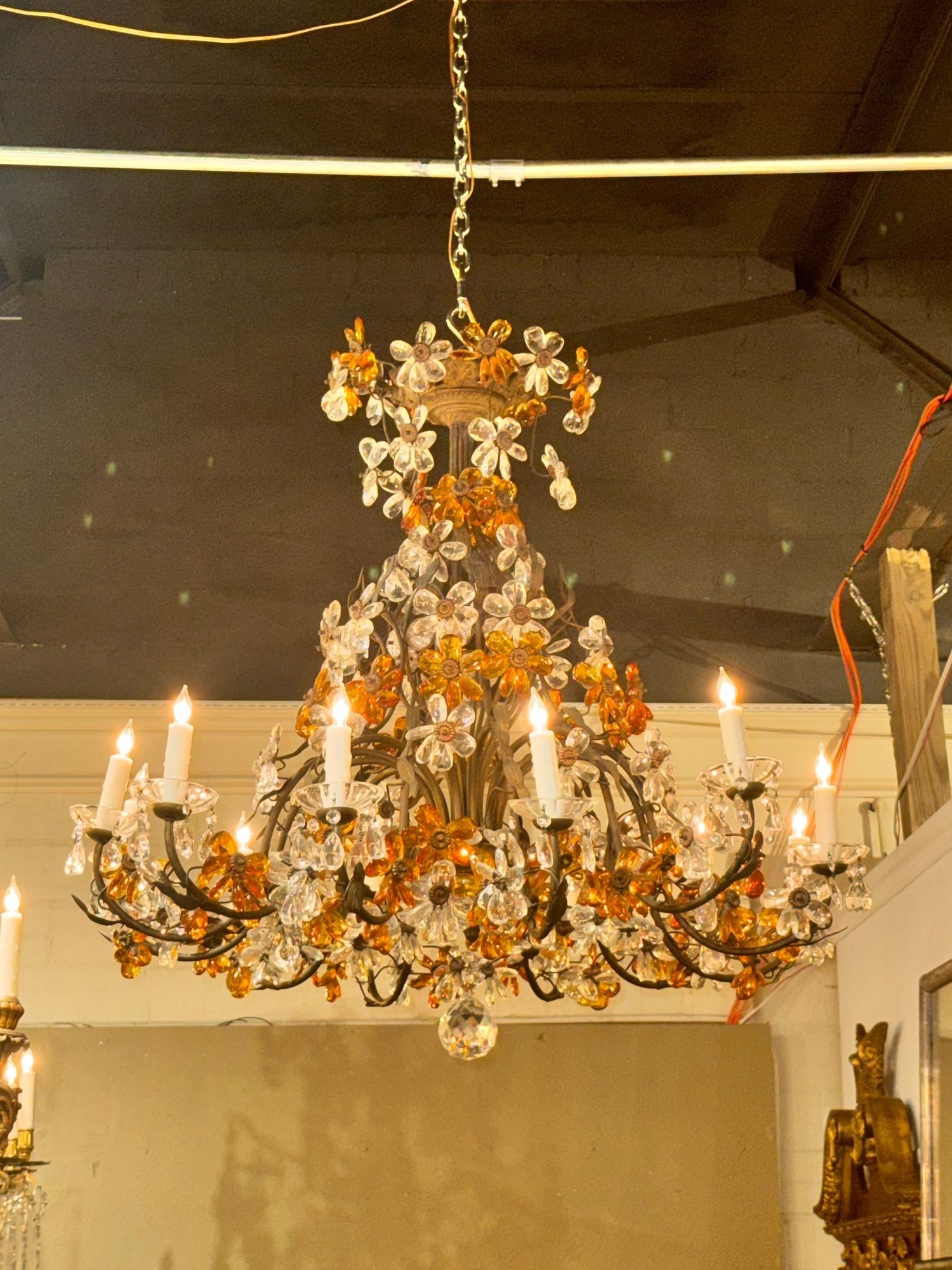 French Crystal and Amber Flower Chandelier - Image 2