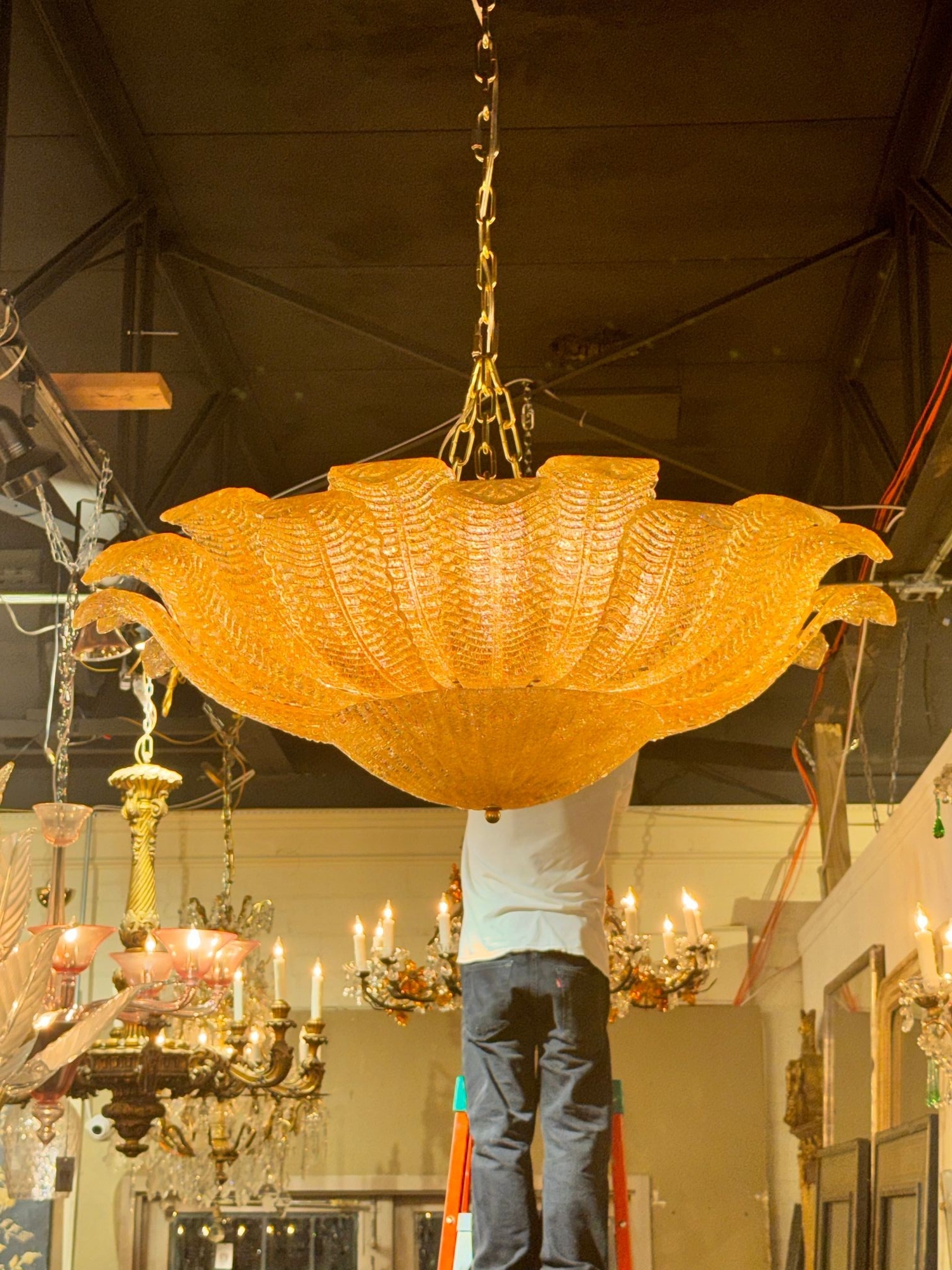 Large Murano Granola Gold Flush Mount Chandelier - Image 2