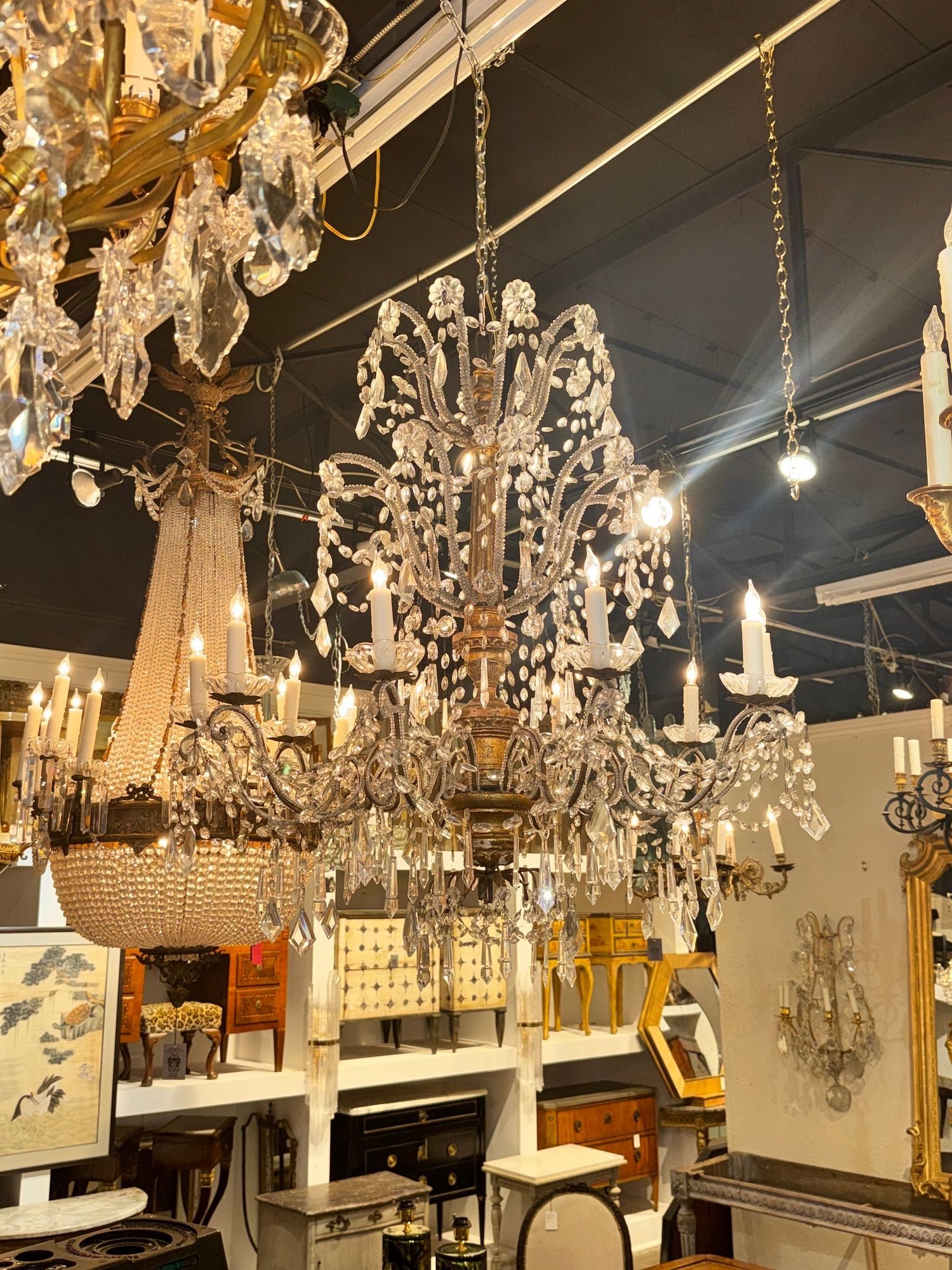 Large 19th c. Italian Giltwood and Crystal Chandelier - Image 2