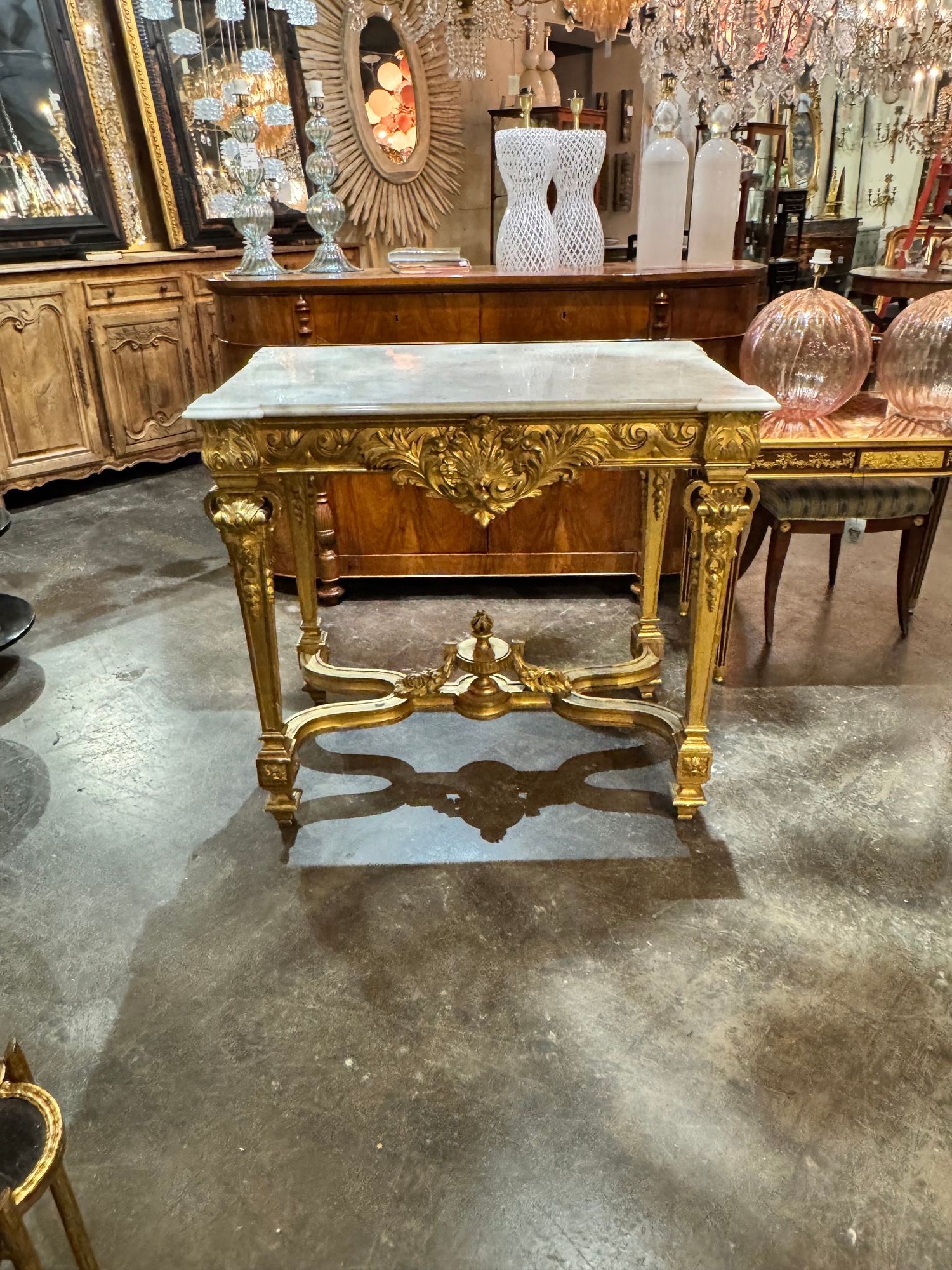 19th c. French Louis XV Giltwood Console - Image 2