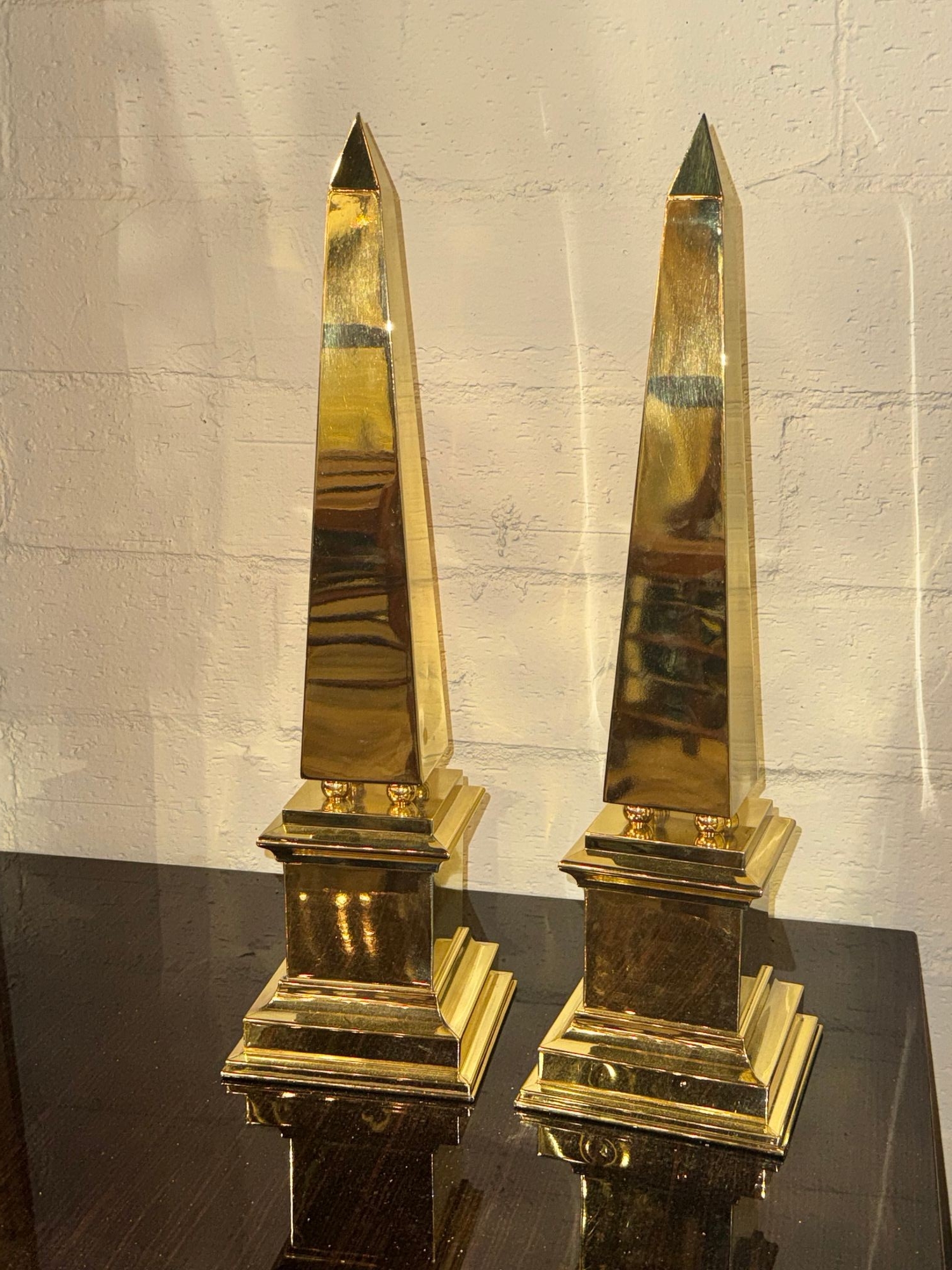 Pair of Continental MCM Polished Brass Obelisks - Image 2