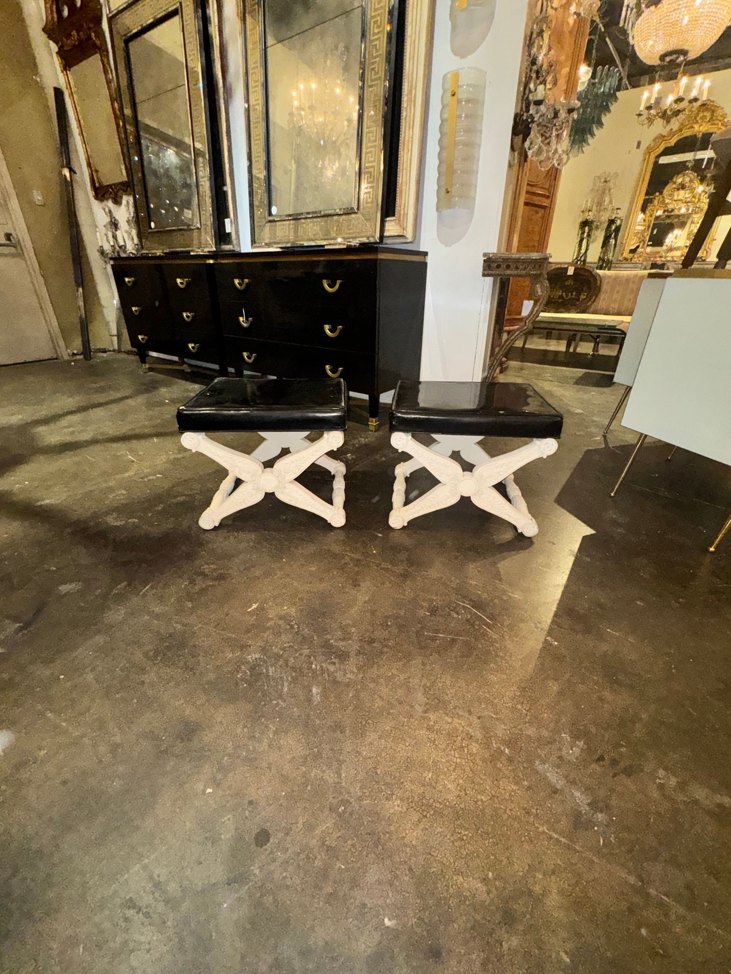 Pair of French Carved and Painted X Form Benches - Image 2