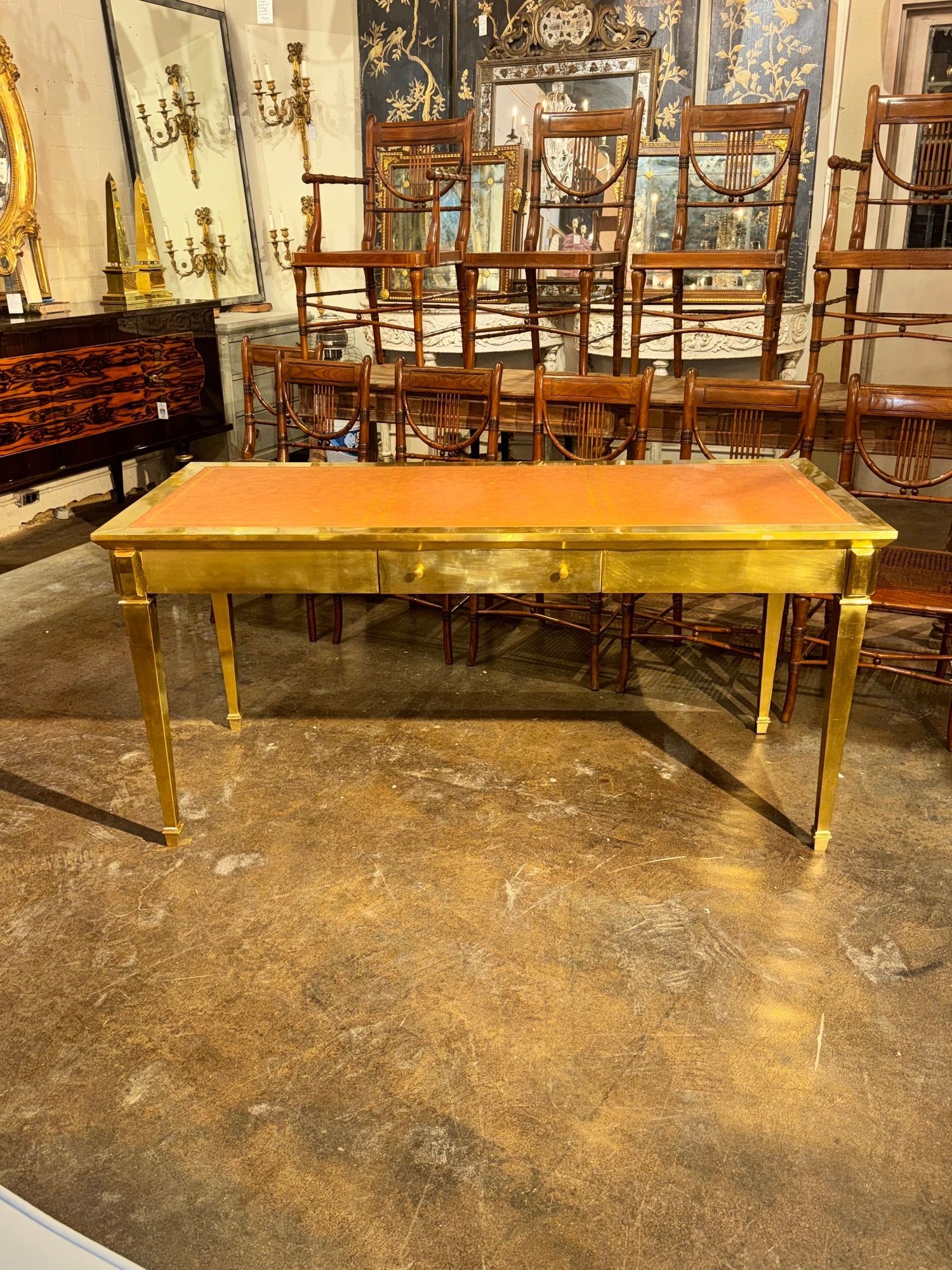 Italian John Vessey Style Brass Desk - Image 2