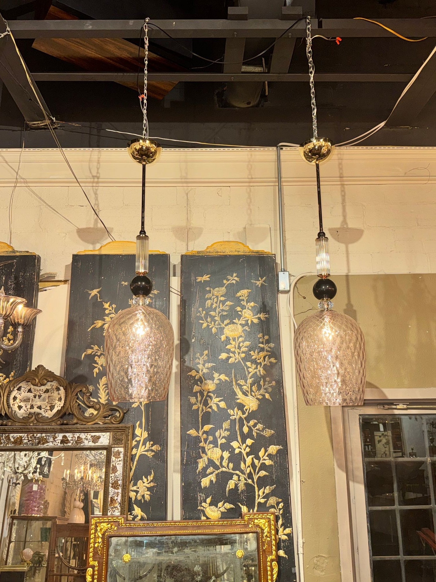 Murano Pink and Black Glass Pendant Lights - Image 2