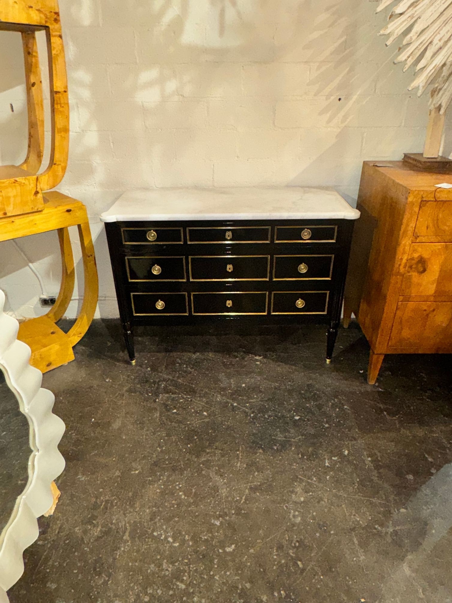 Vintage French Louis XVI Jansen Style Black Lacquered Chest - Image 2