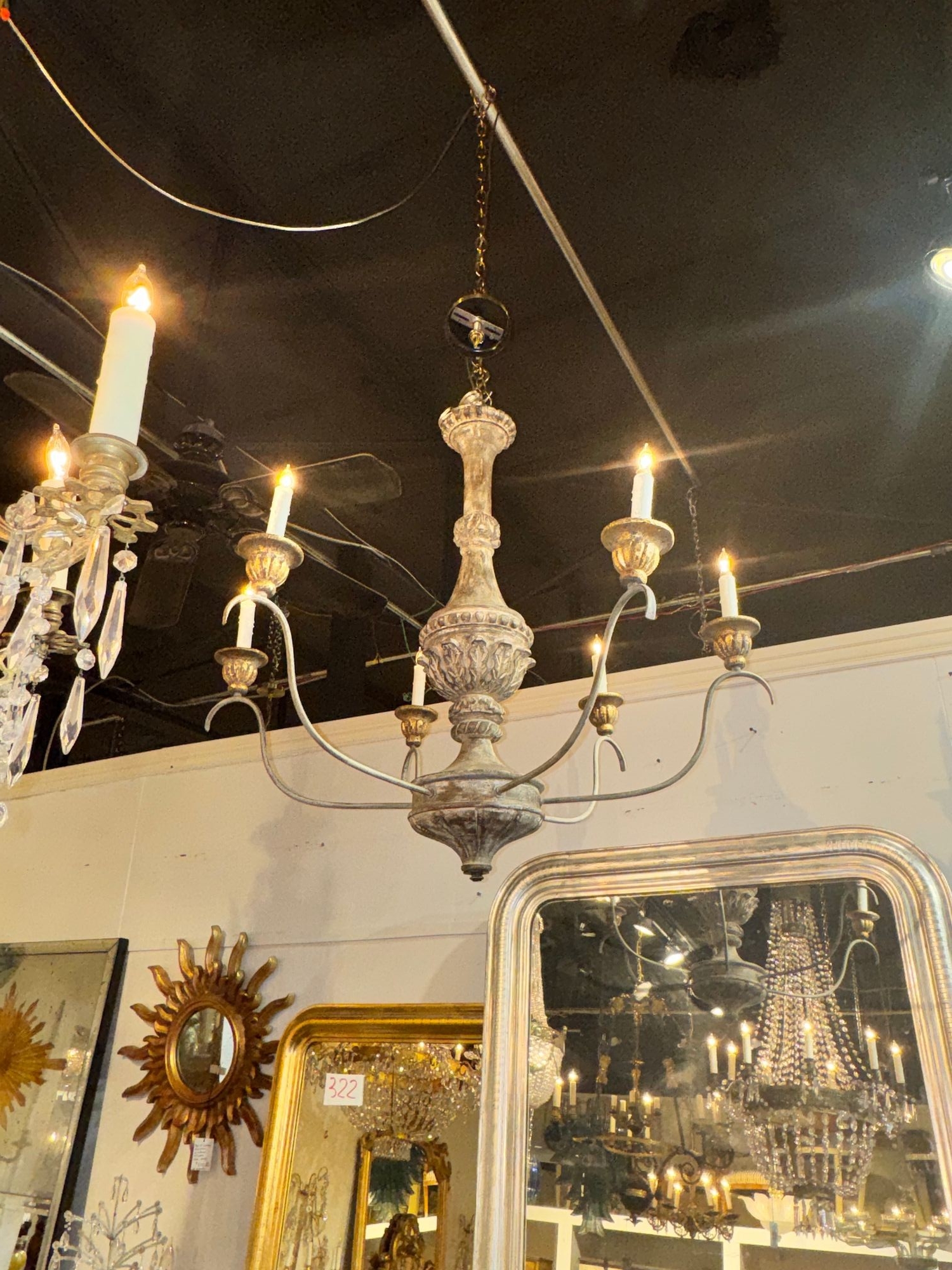Italian Wood and Iron Silver Leaf Chandelier - Image 2
