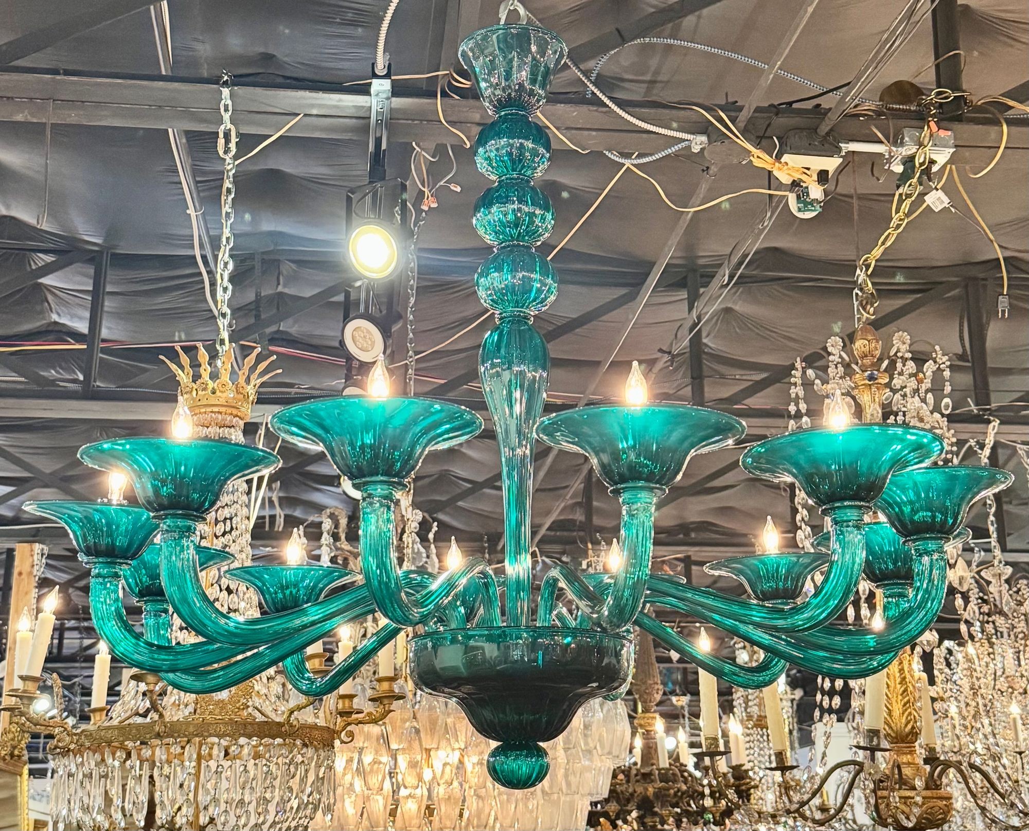 Modern Murano Teal Glass Chandelier - Image 2
