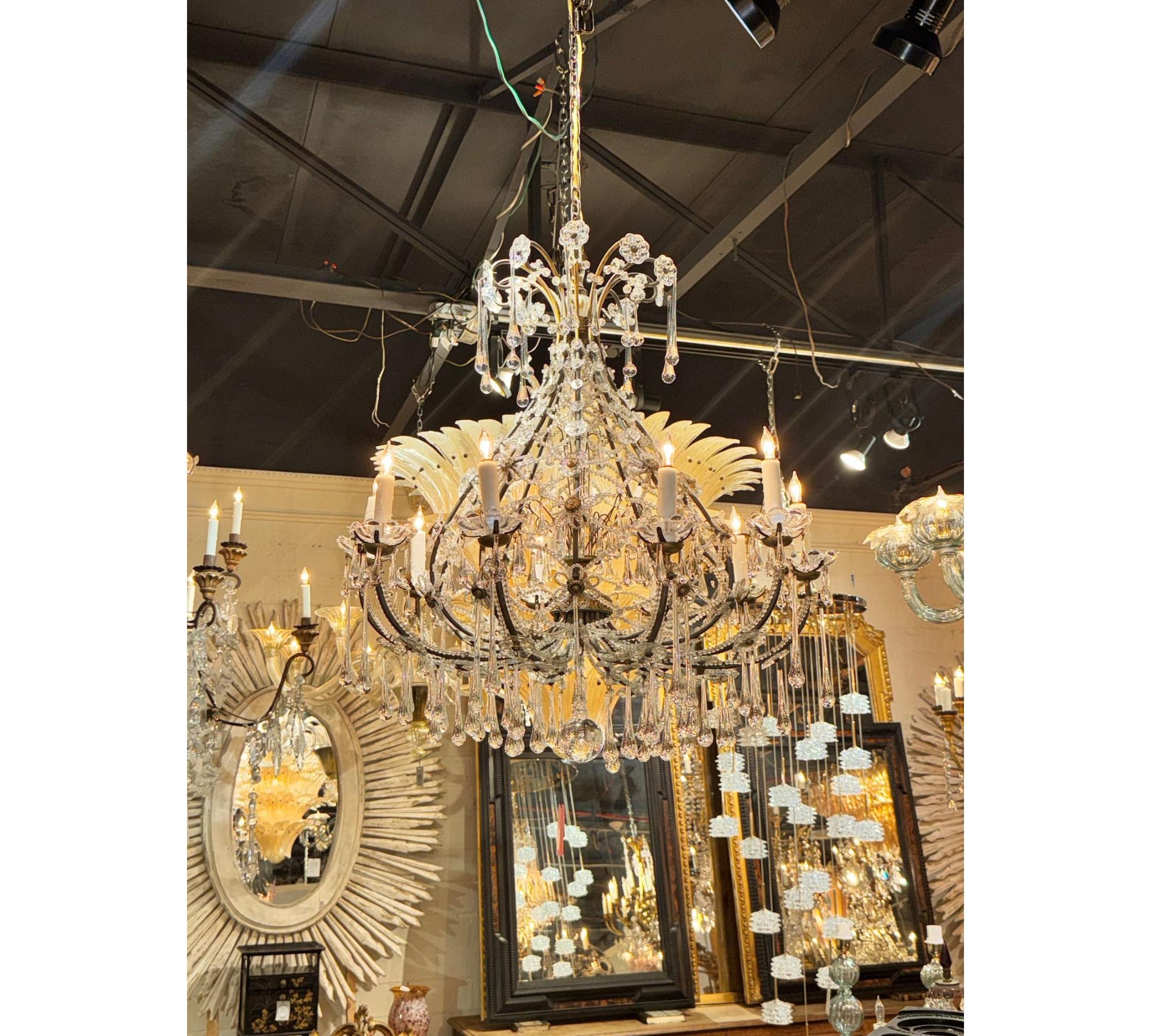 19th c. French Beaded Crystal Basket Chandelier - Image 2