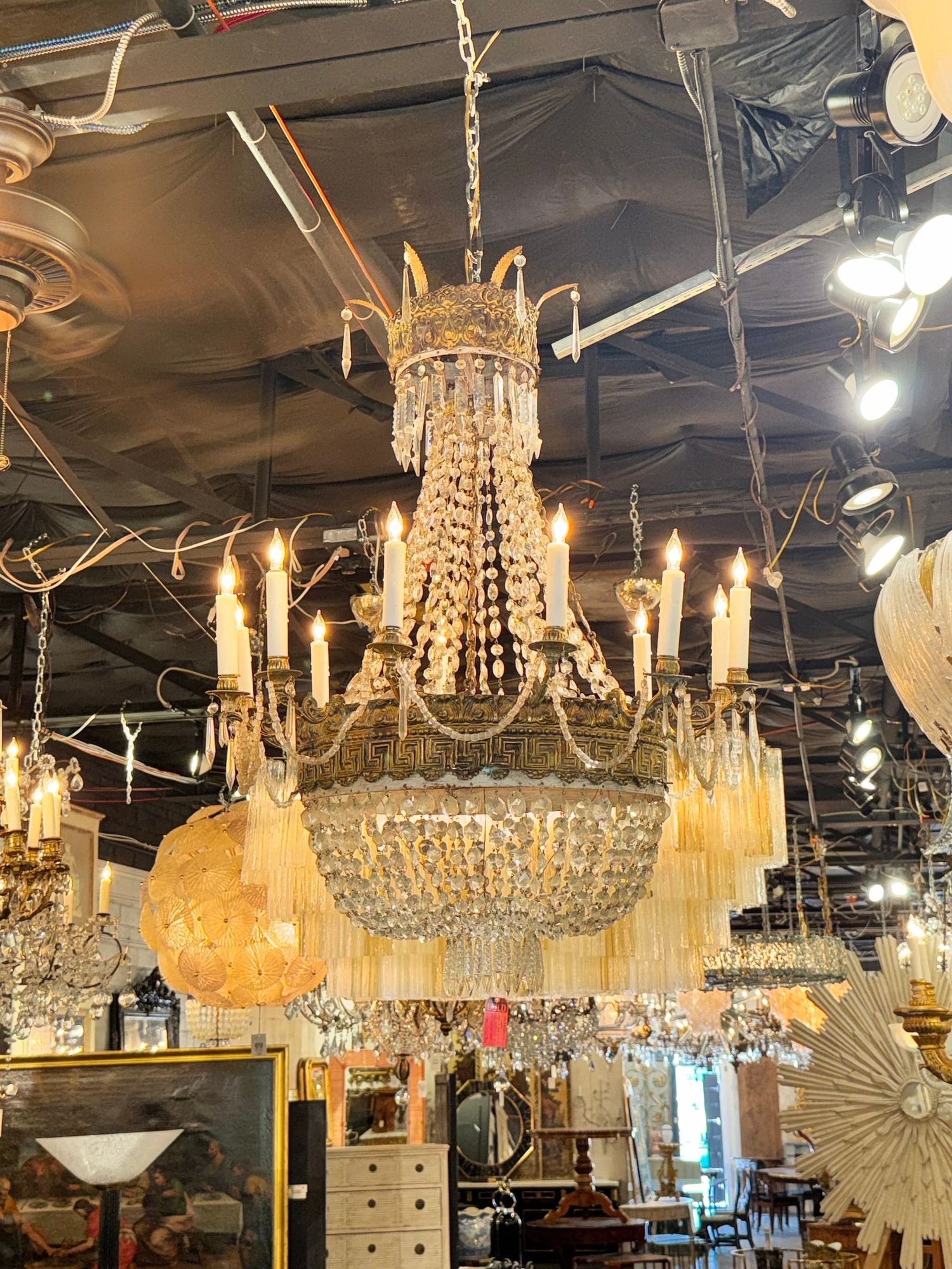 Early 19th Century French Empire Basket Chandelier with Greek Key Motif - Image 2