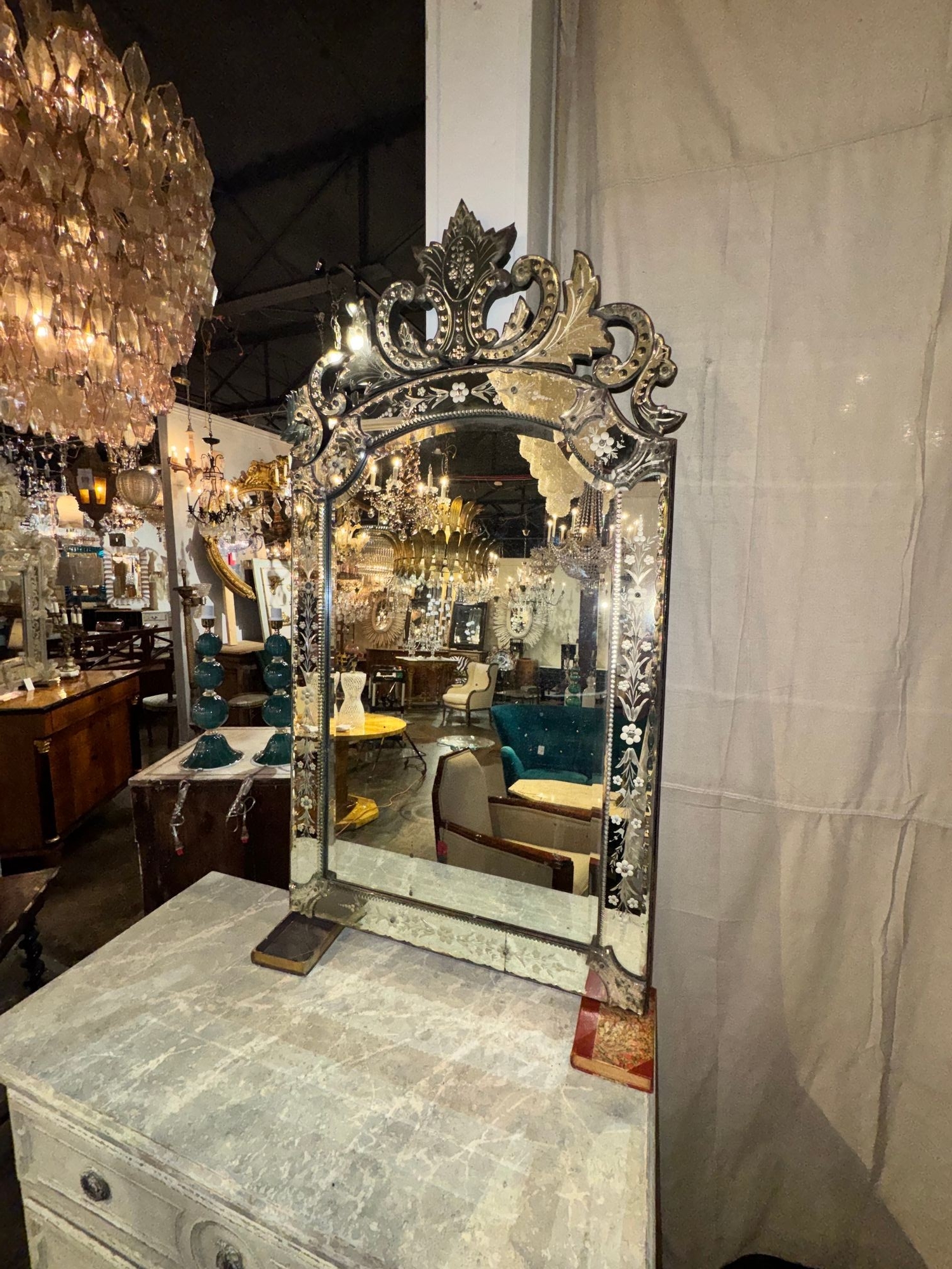 Early 20th c. Venetian Etched Mirror - Image 3