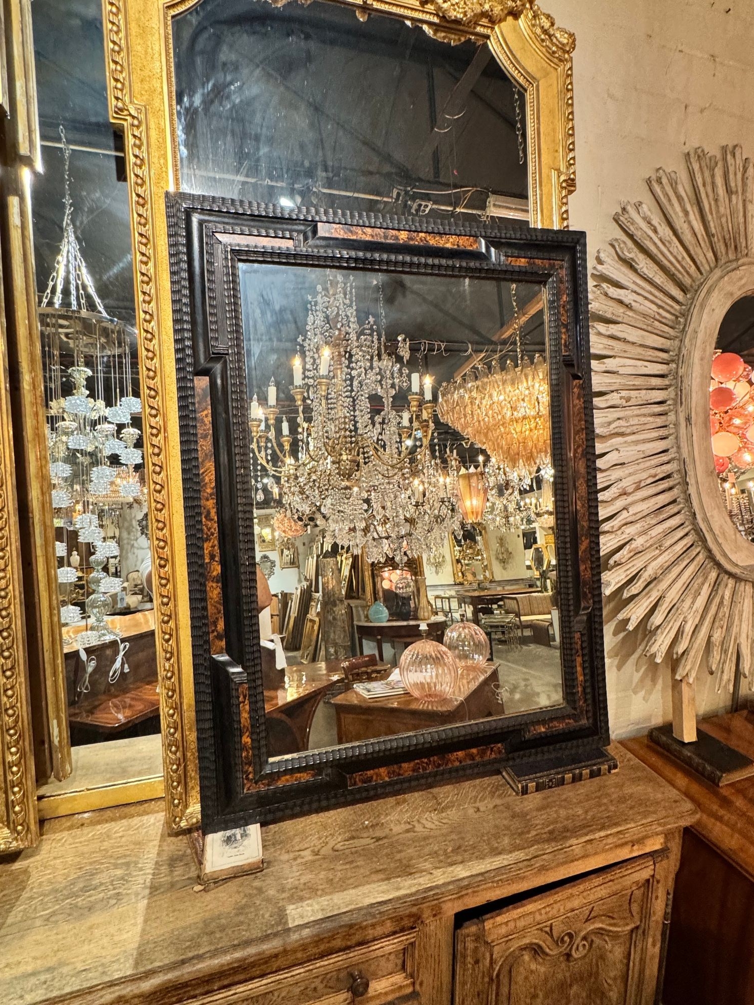 19th c. Portuguese Carved Ebony Mirrors - Image 3