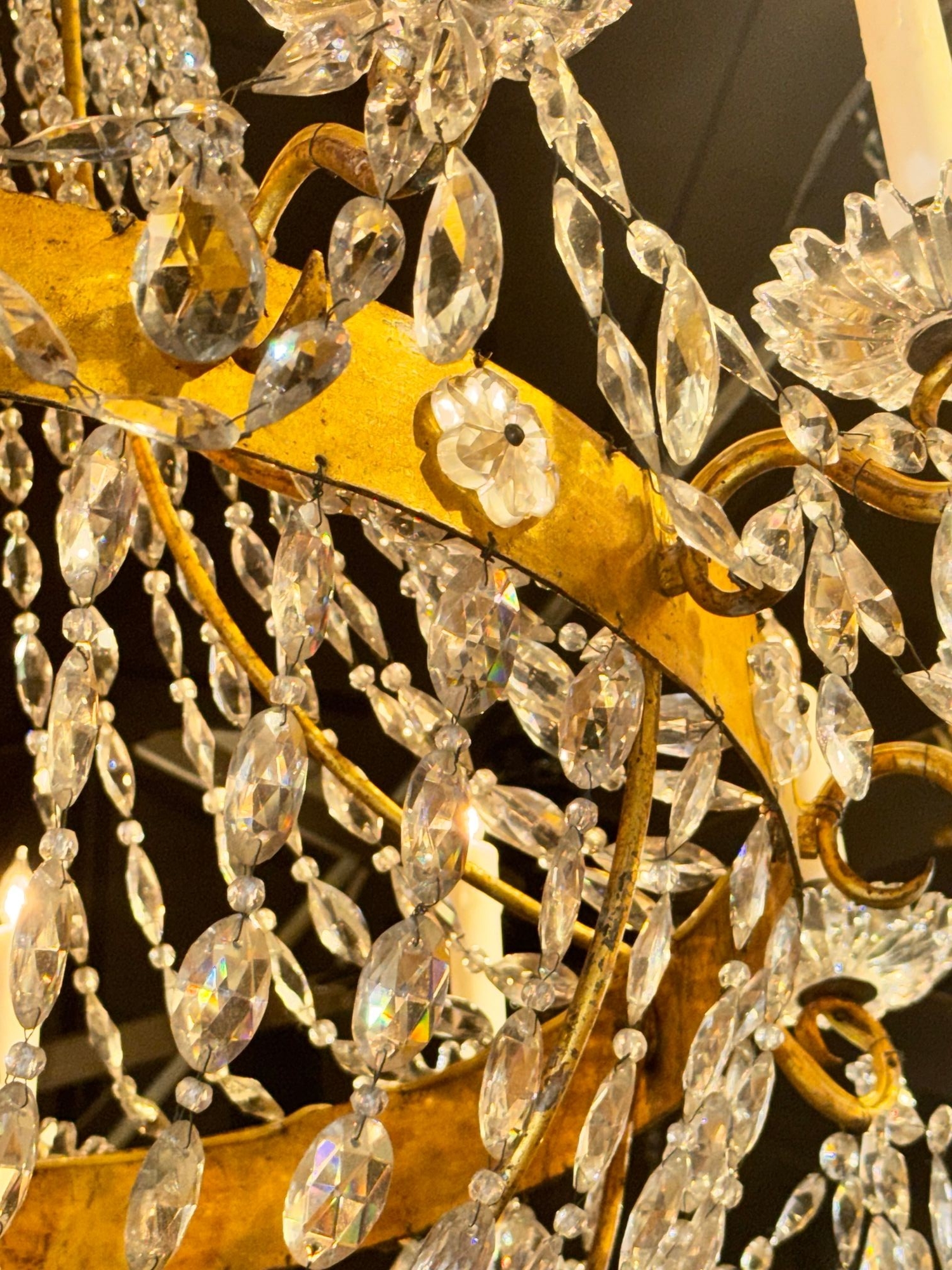 Fine 19th c. Italian Empire Gilt Tole and Crystal Chandelier - Image 3