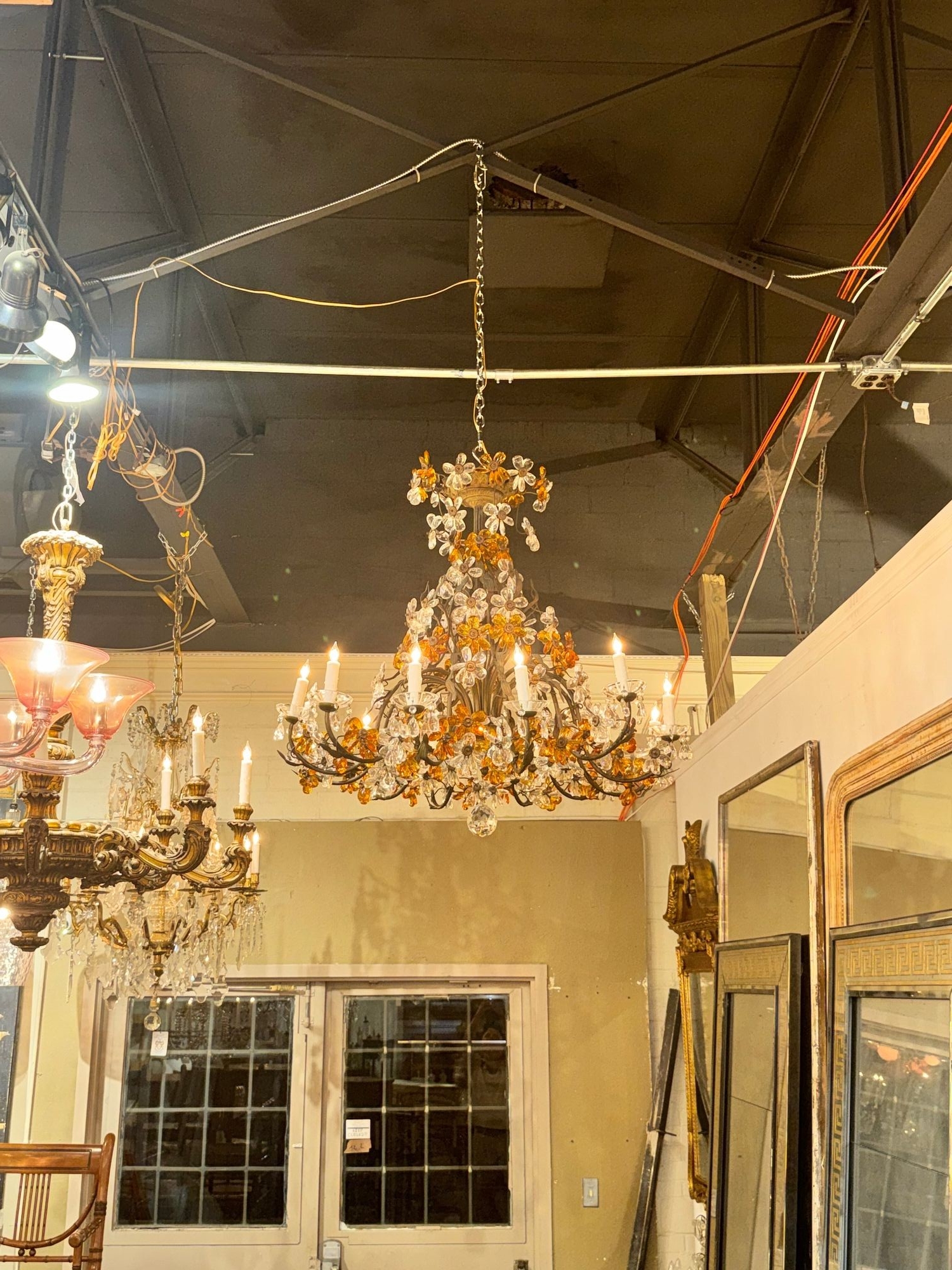 French Crystal and Amber Flower Chandelier - Image 3