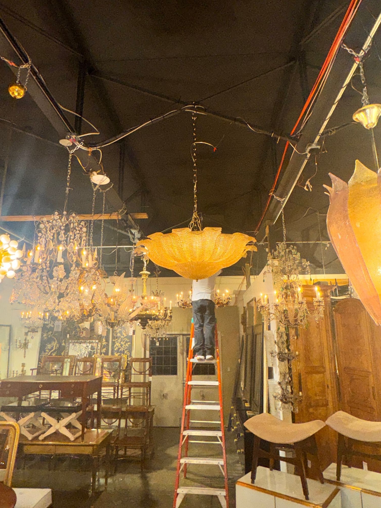 Large Murano Granola Gold Flush Mount Chandelier - Image 3
