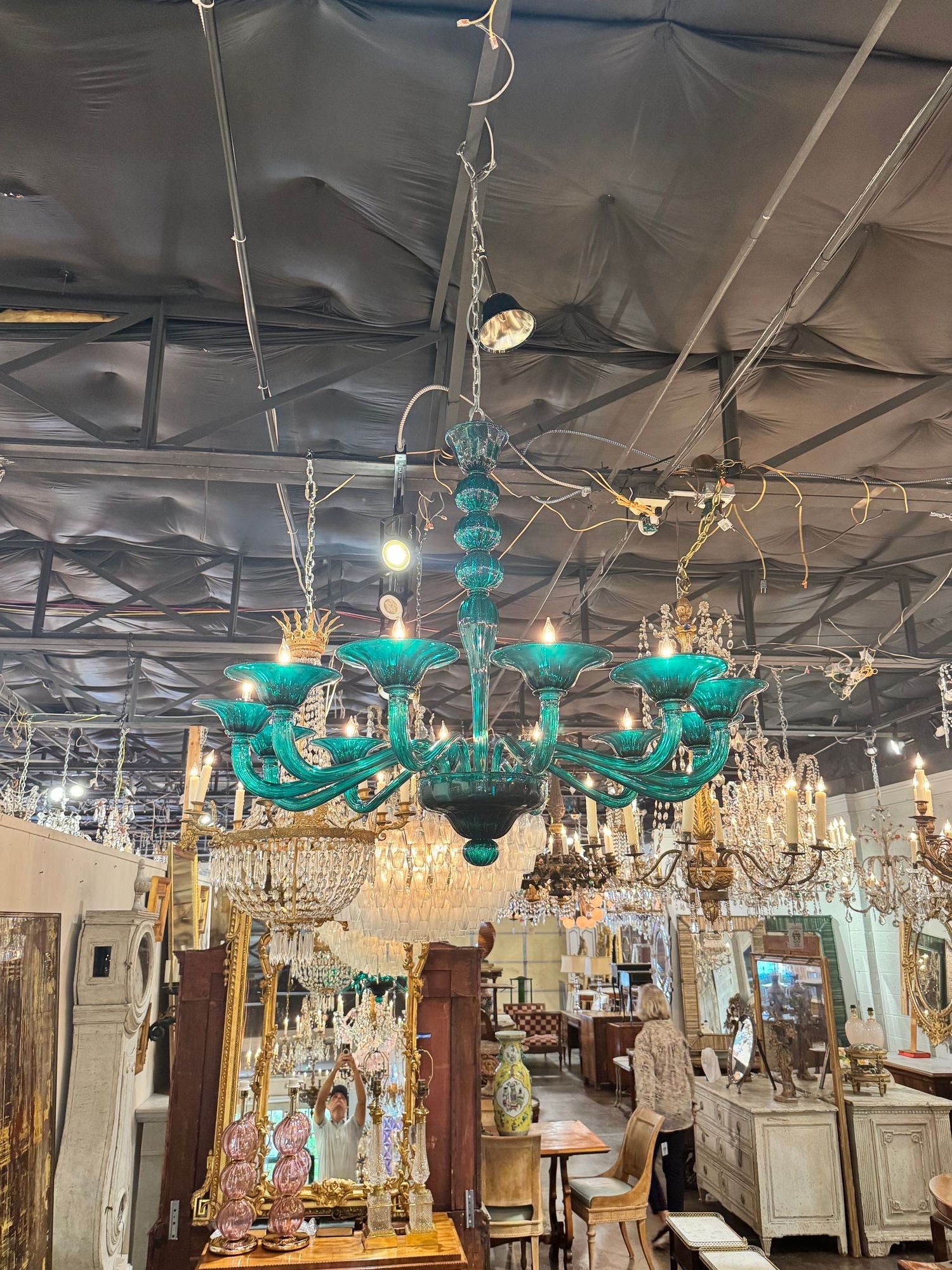 Modern Murano Teal Glass Chandelier - Image 3