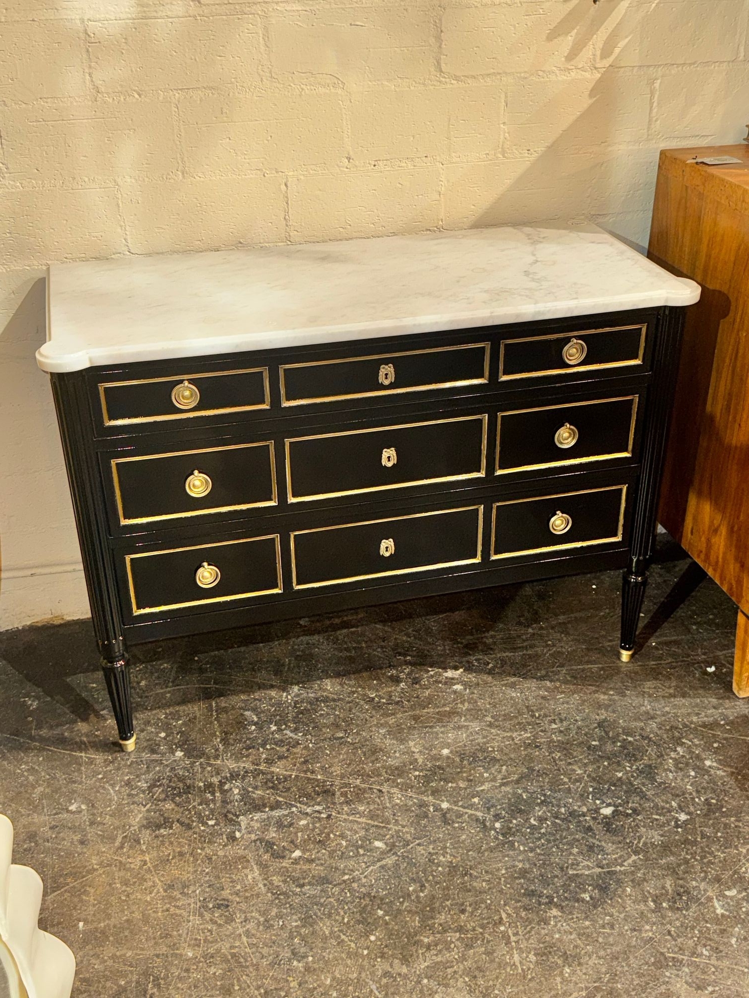 Vintage French Louis XVI Jansen Style Black Lacquered Chest - Image 3