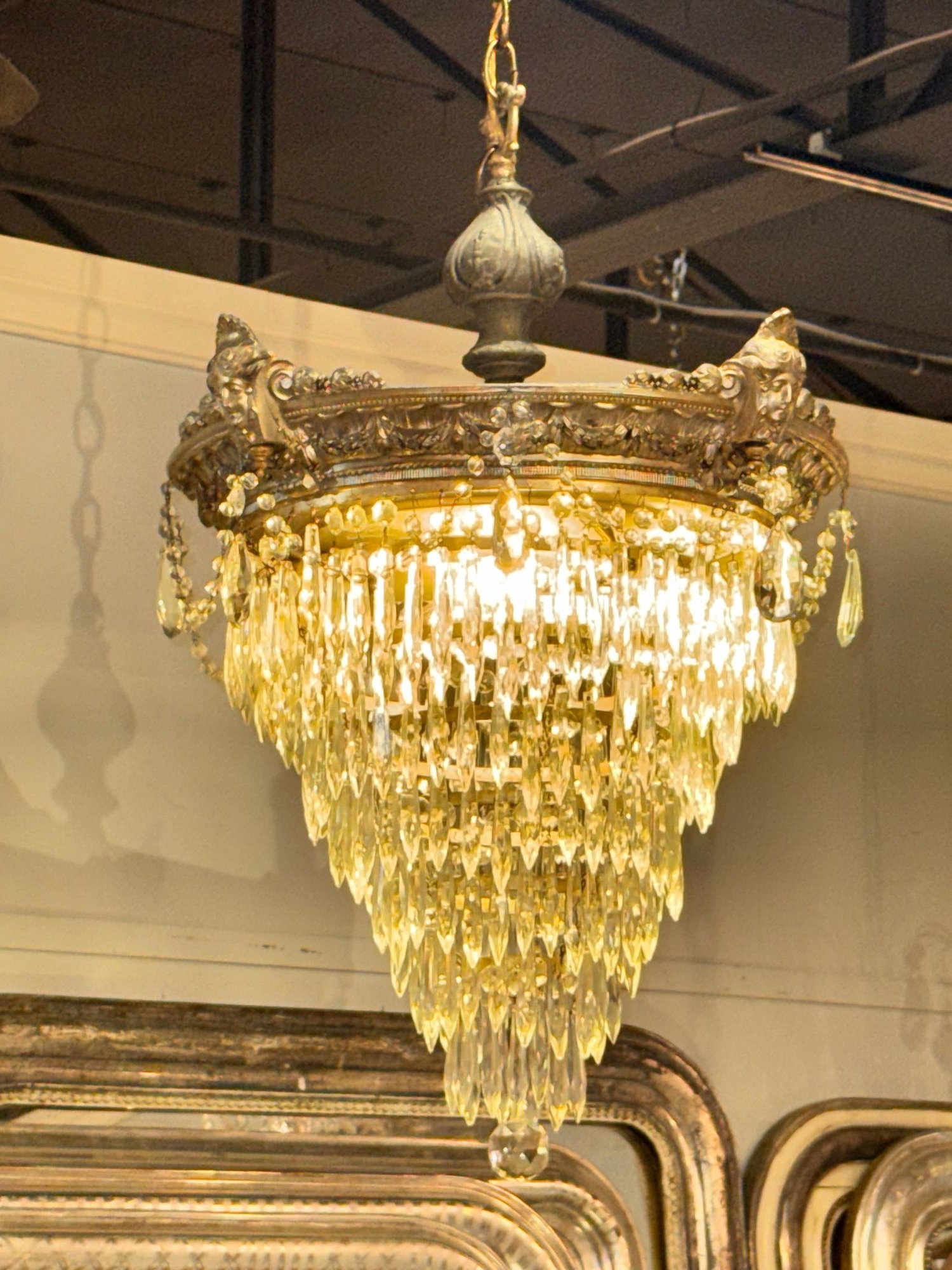 Late 19th c. French Bronze and Crystal Waterfall Chandelier - Image 3