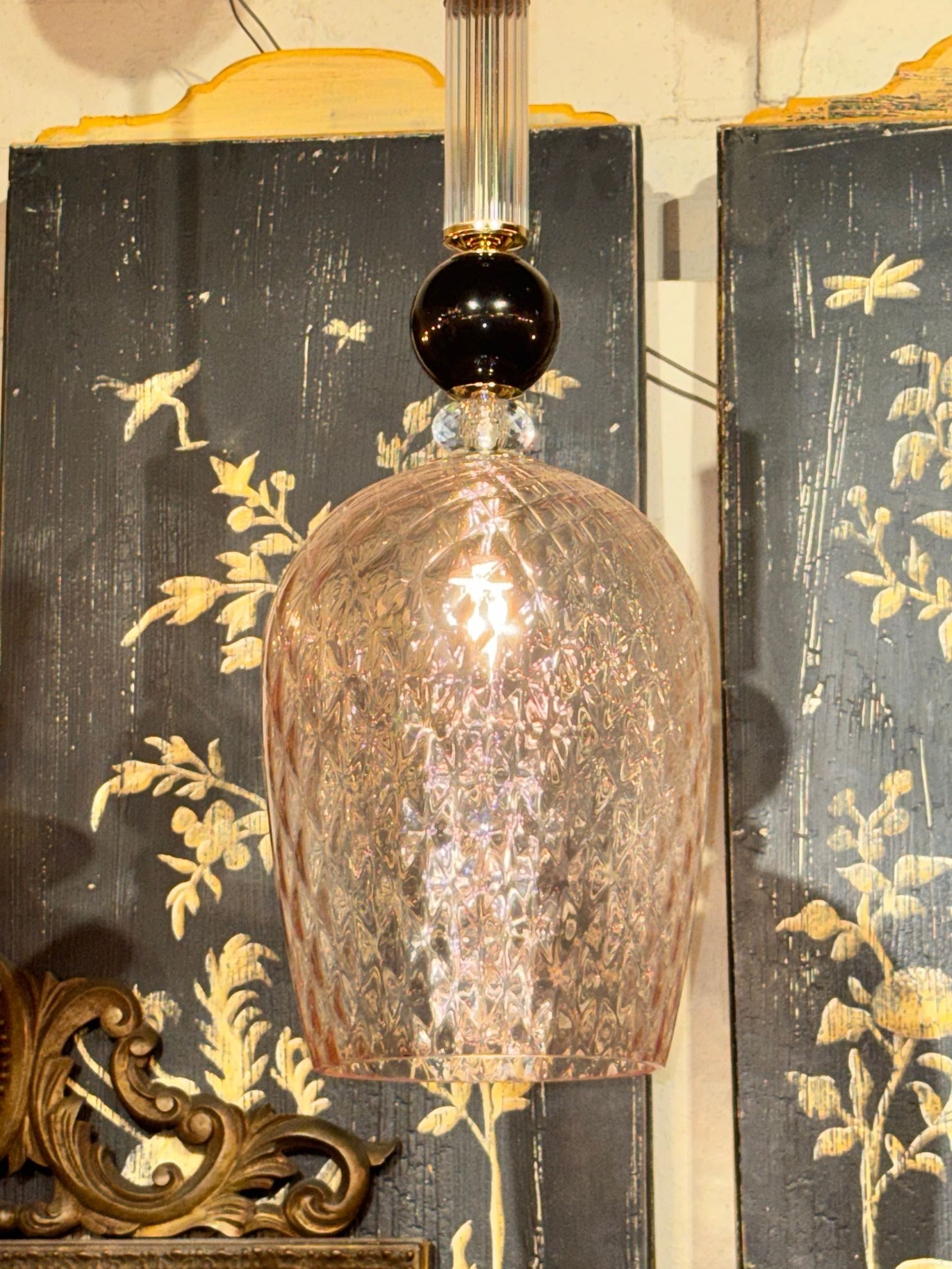 Murano Pink and Black Glass Pendant Lights - Image 3