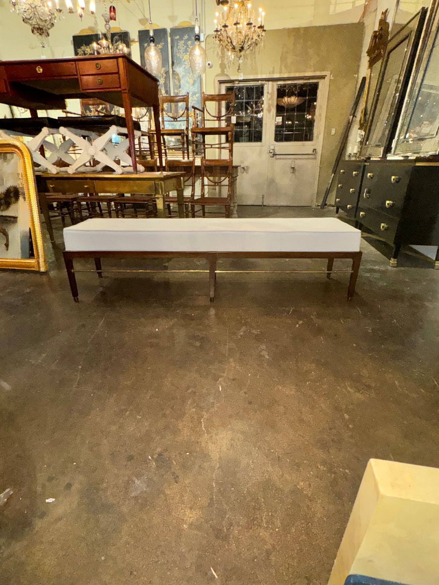 MCM Design Mahogany and Brass Bench - Image 3