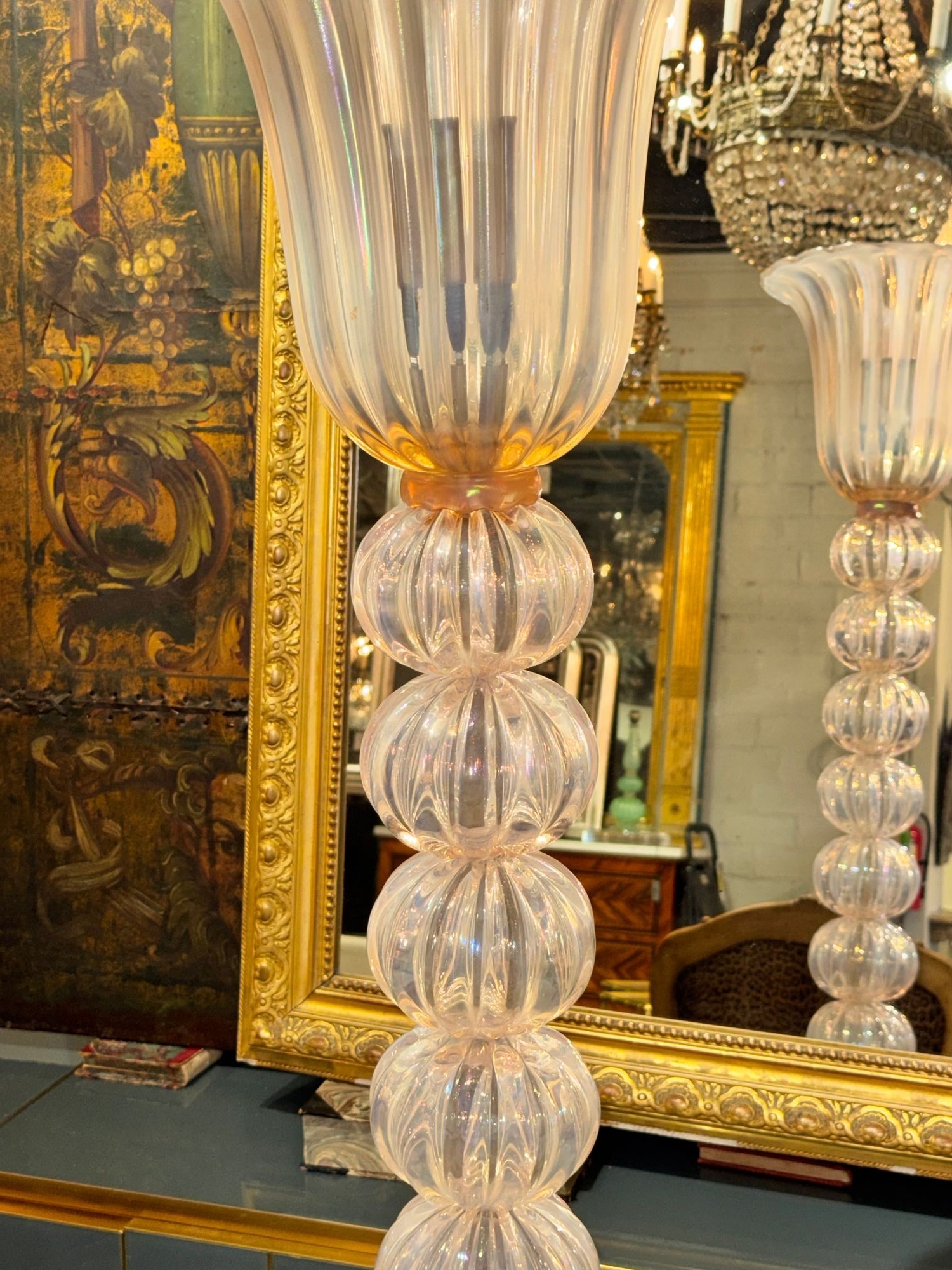 Pair of Murano Opalescent Pink Ball Floor Lamps - Image 3