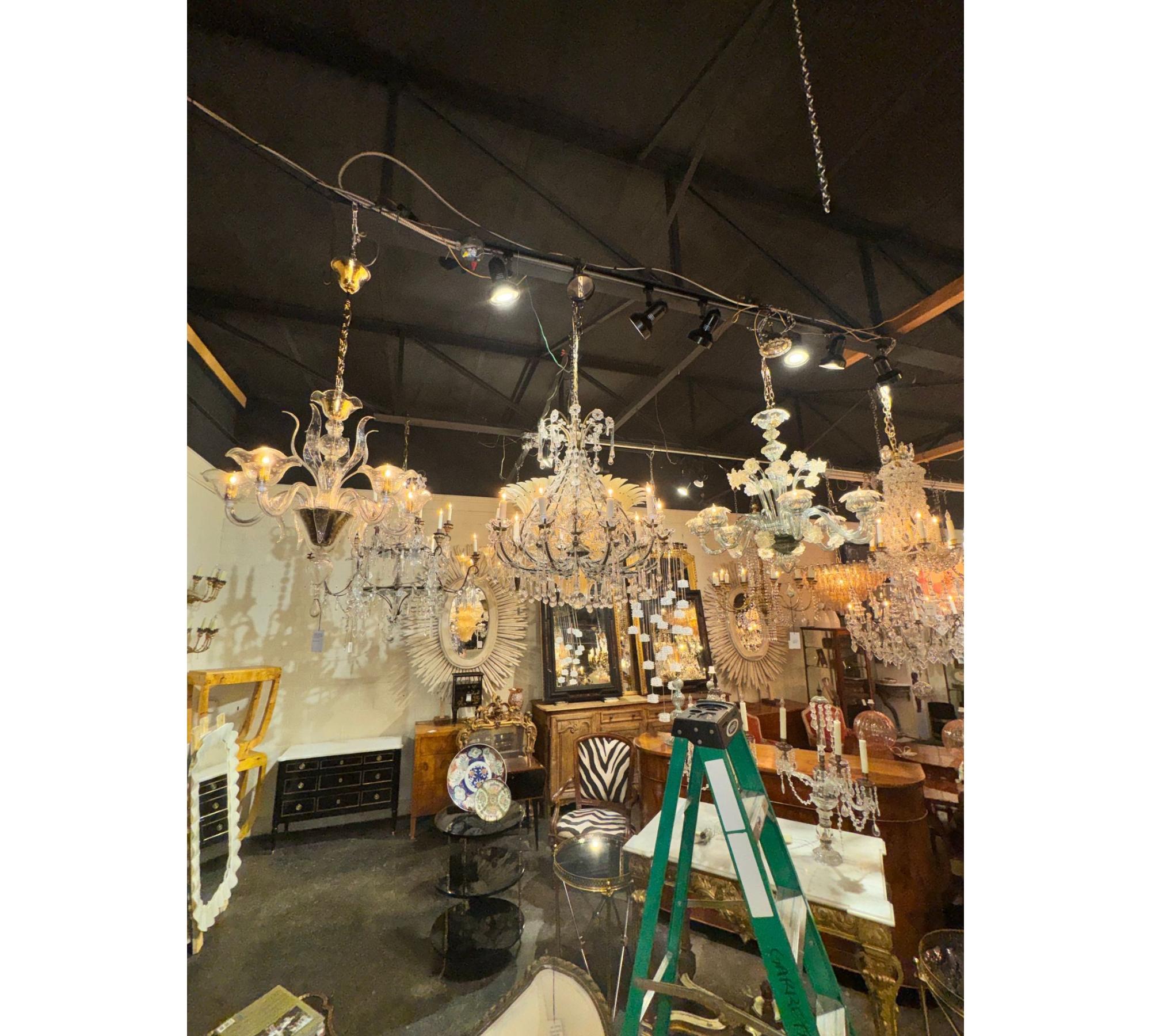 19th c. French Beaded Crystal Basket Chandelier - Image 3